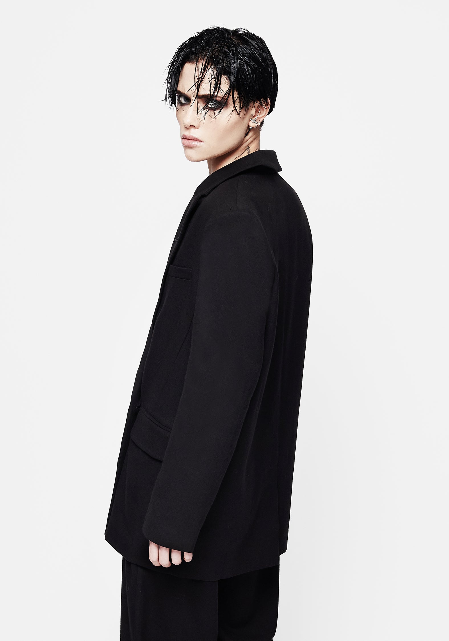 Black Embroidered Oversized Blazer for Women | Poe Tailored Jacket