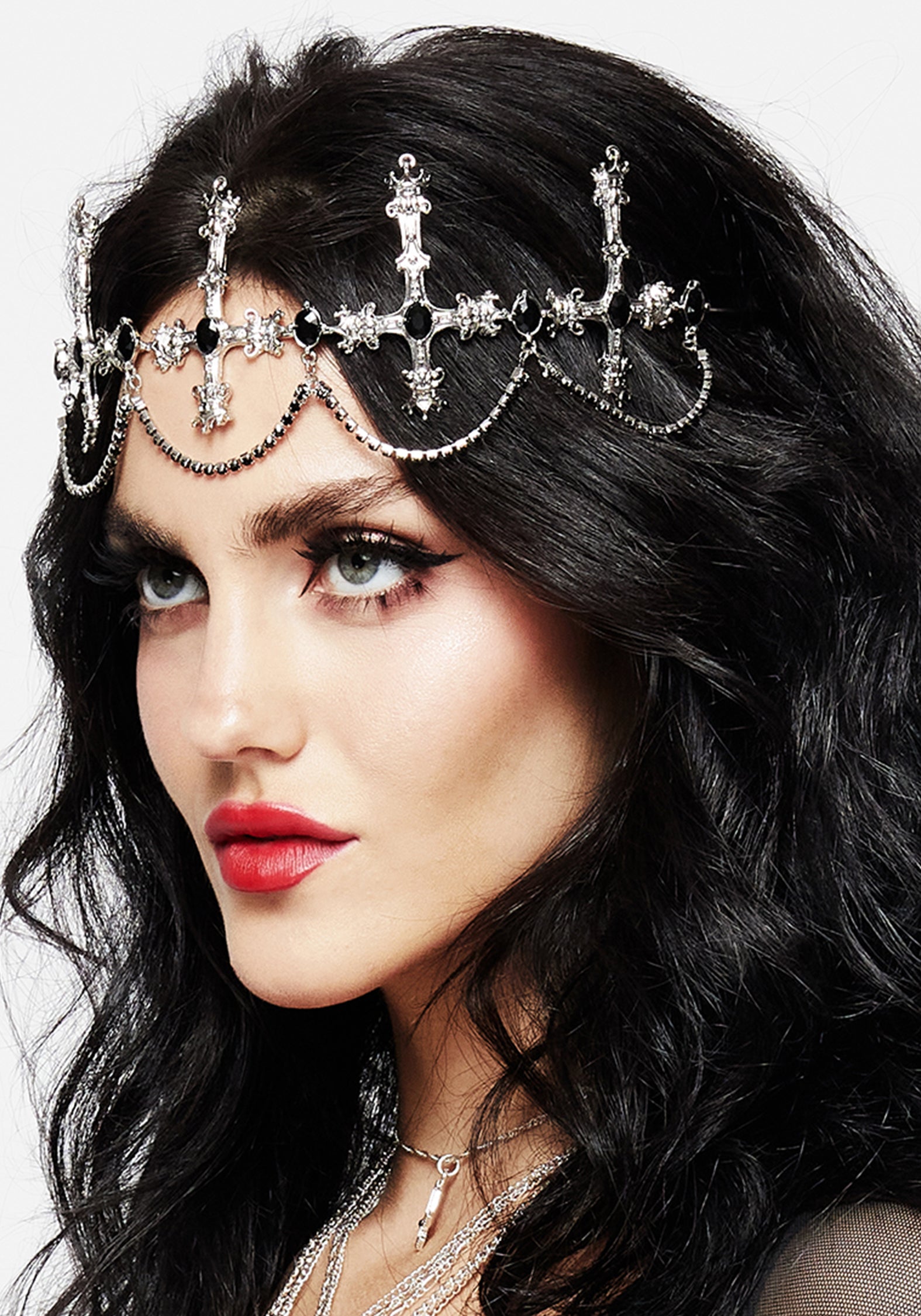 Ornate Black Gem Headband Crown for Women | Desdemona Silver