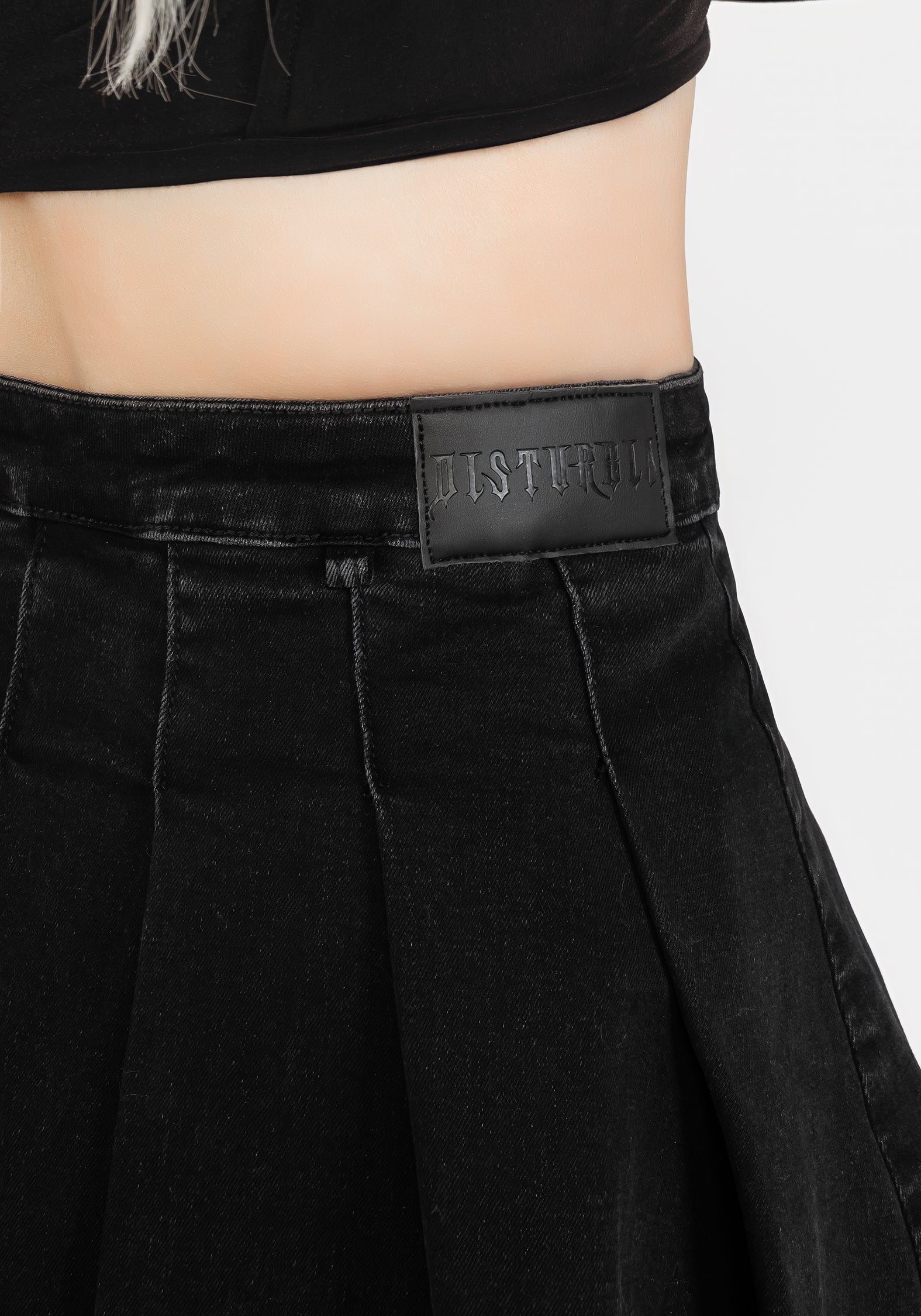 Black Pleated Denim Mini Skirt with High-Rise Waist | Charisma