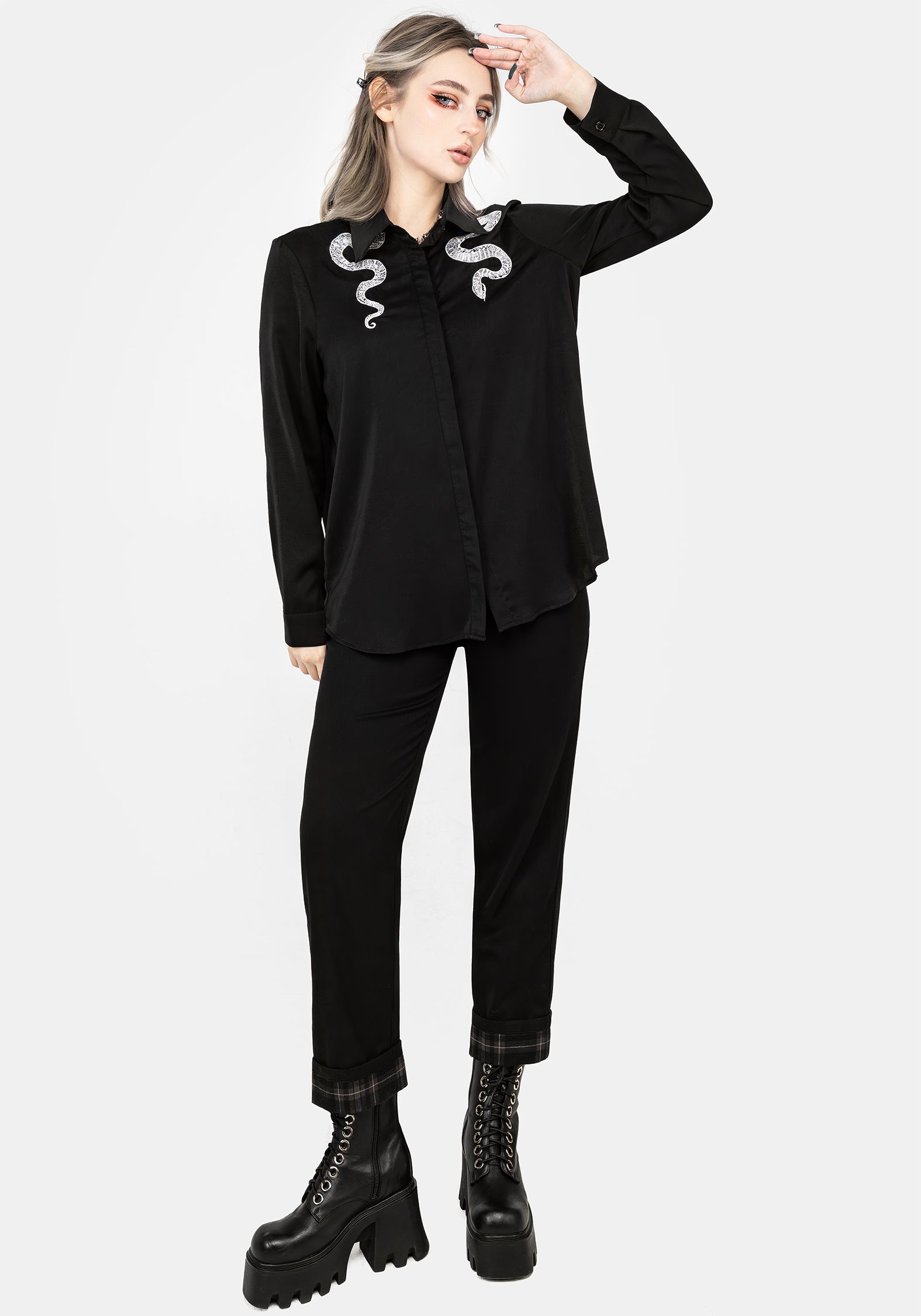 Black Snake Embroidered Shirt | Long Sleeve Button-Down