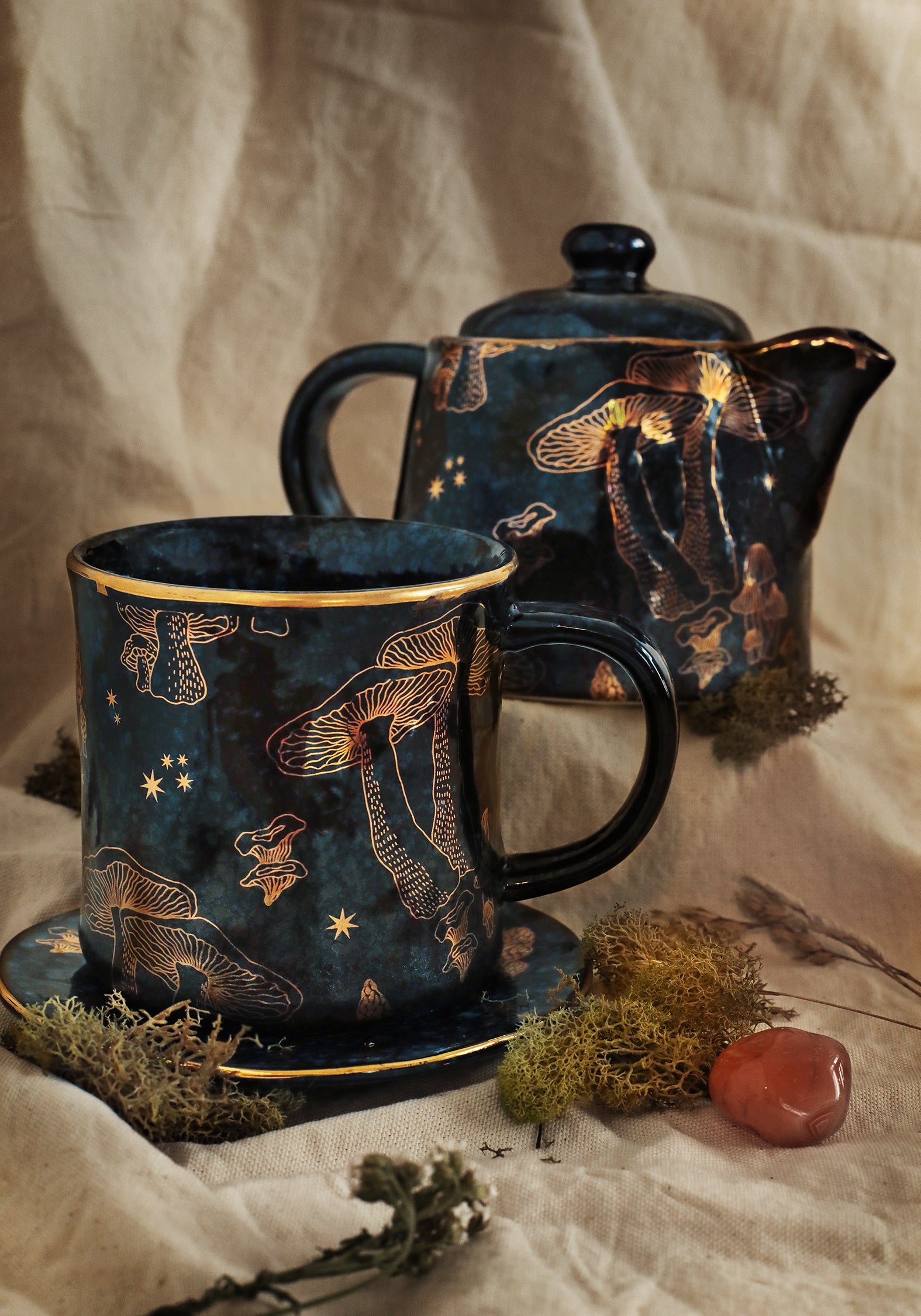 Gold-Foiled Mushroom Trinket Dish | Faefire Ceramic