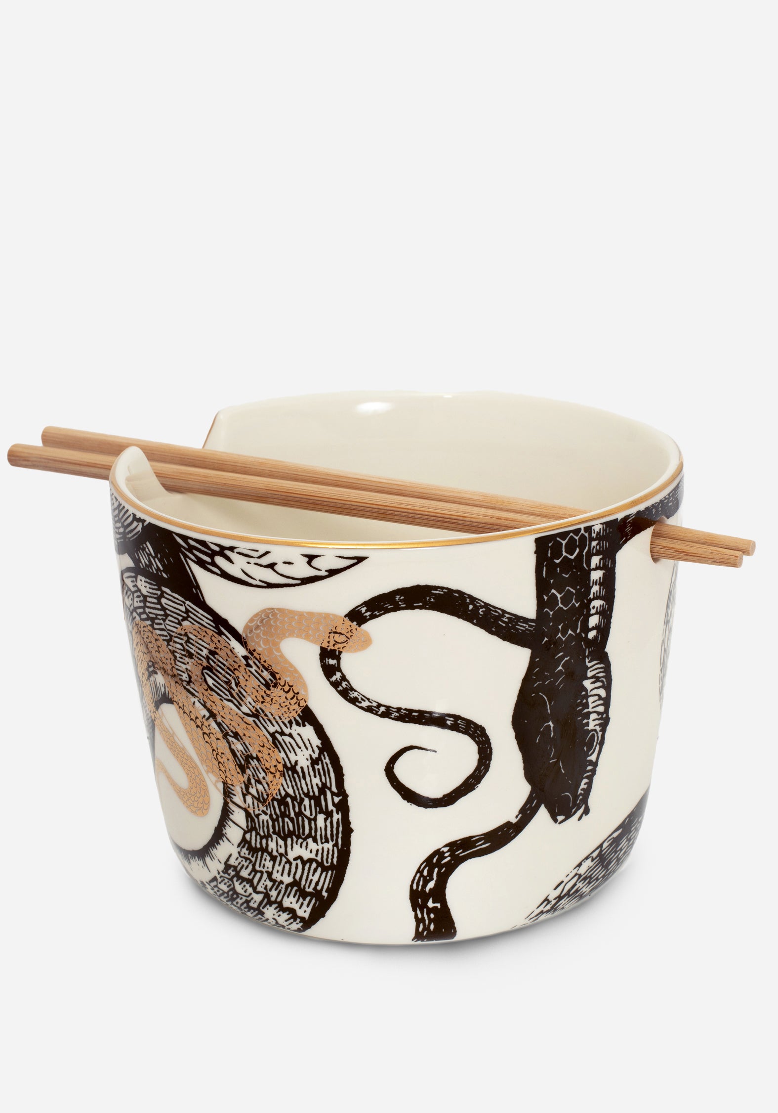 Snake Print Ceramic Ramen Bowl with Gold Foil Rim | Saraph Snakes