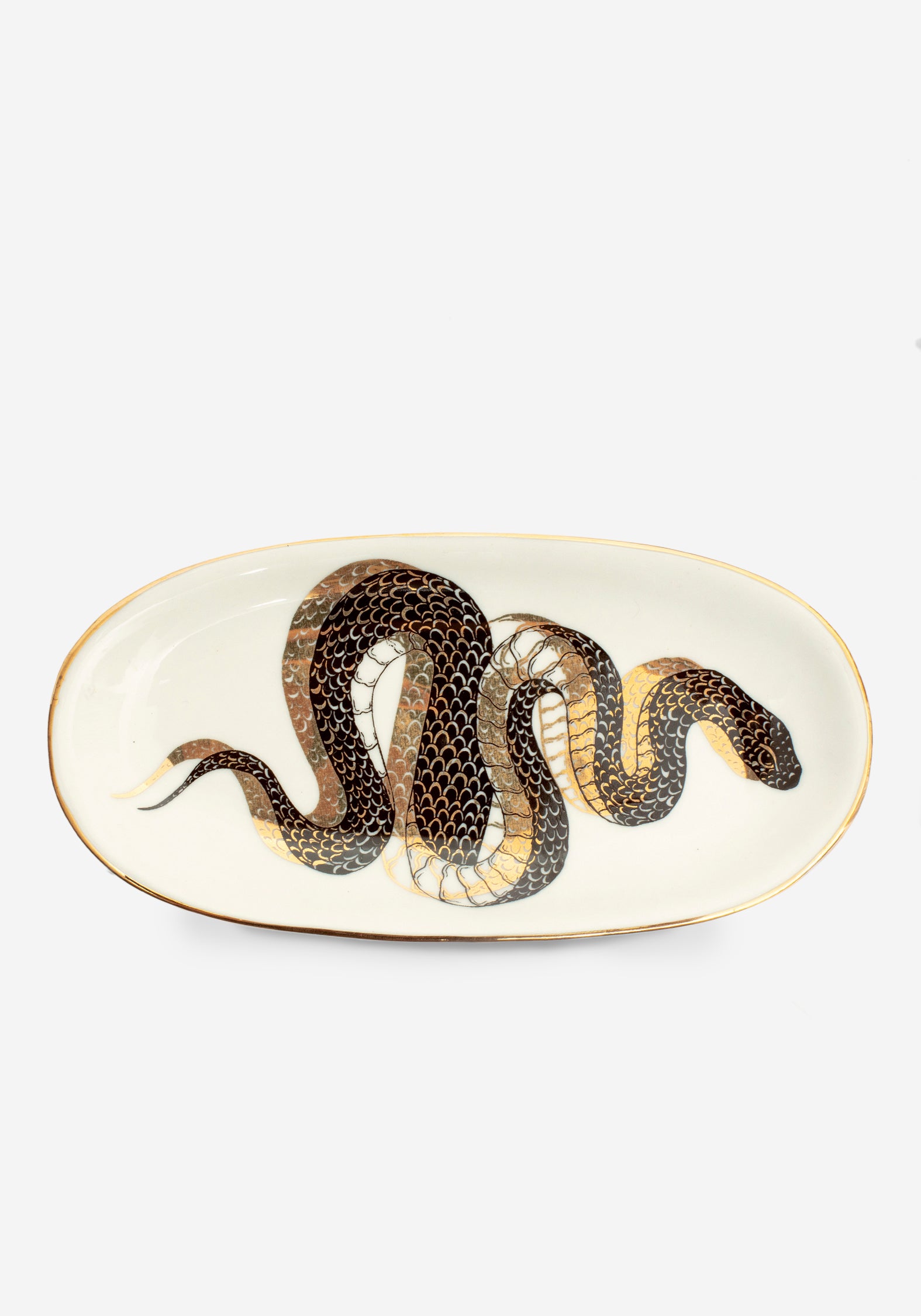 White Ceramic Snake Trinket Dish with Gold Foil Rim | Saraph Snakes