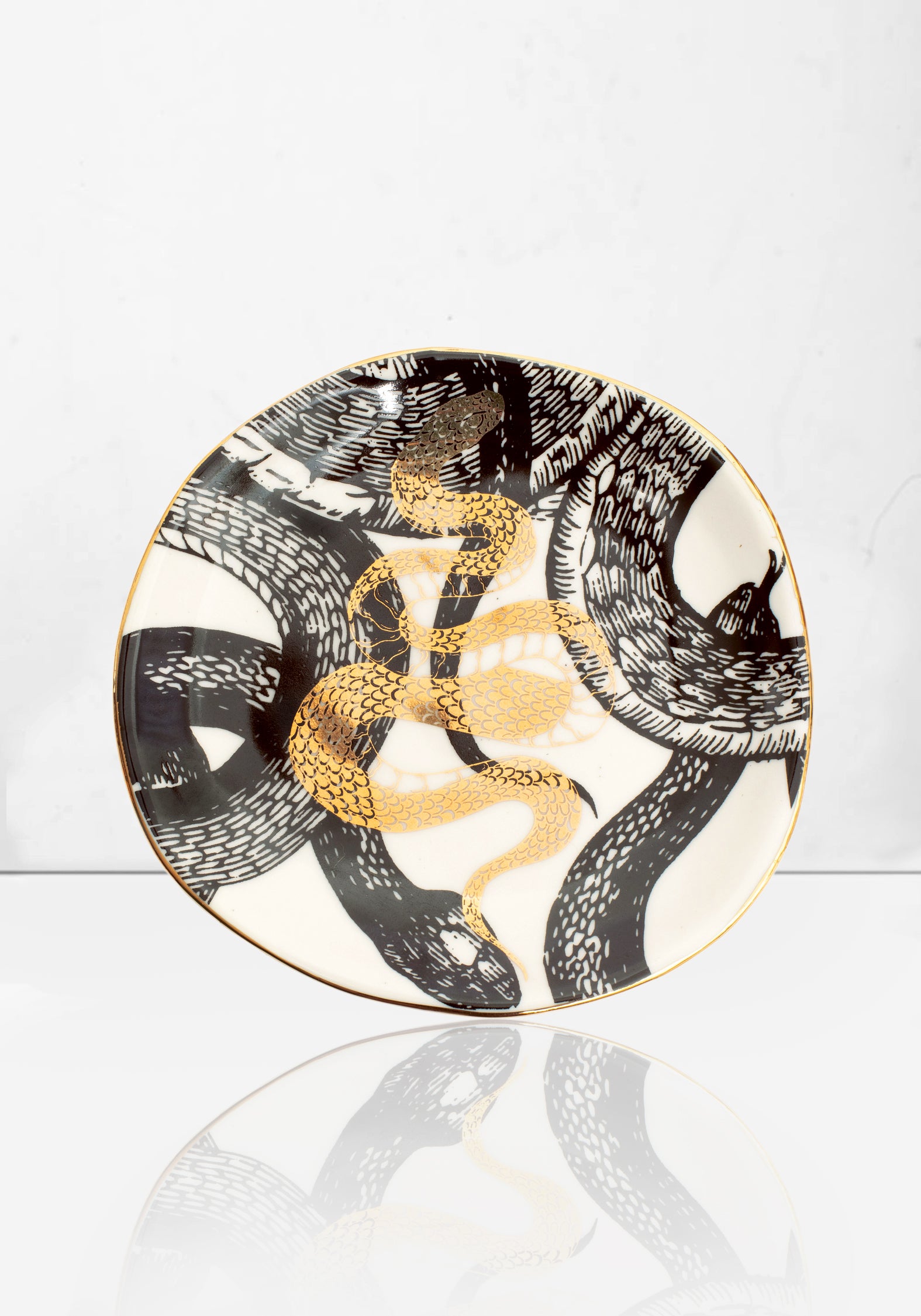 Ceramic Snake Trinket Dish with Gold Foil Rim | Saraph Snakes