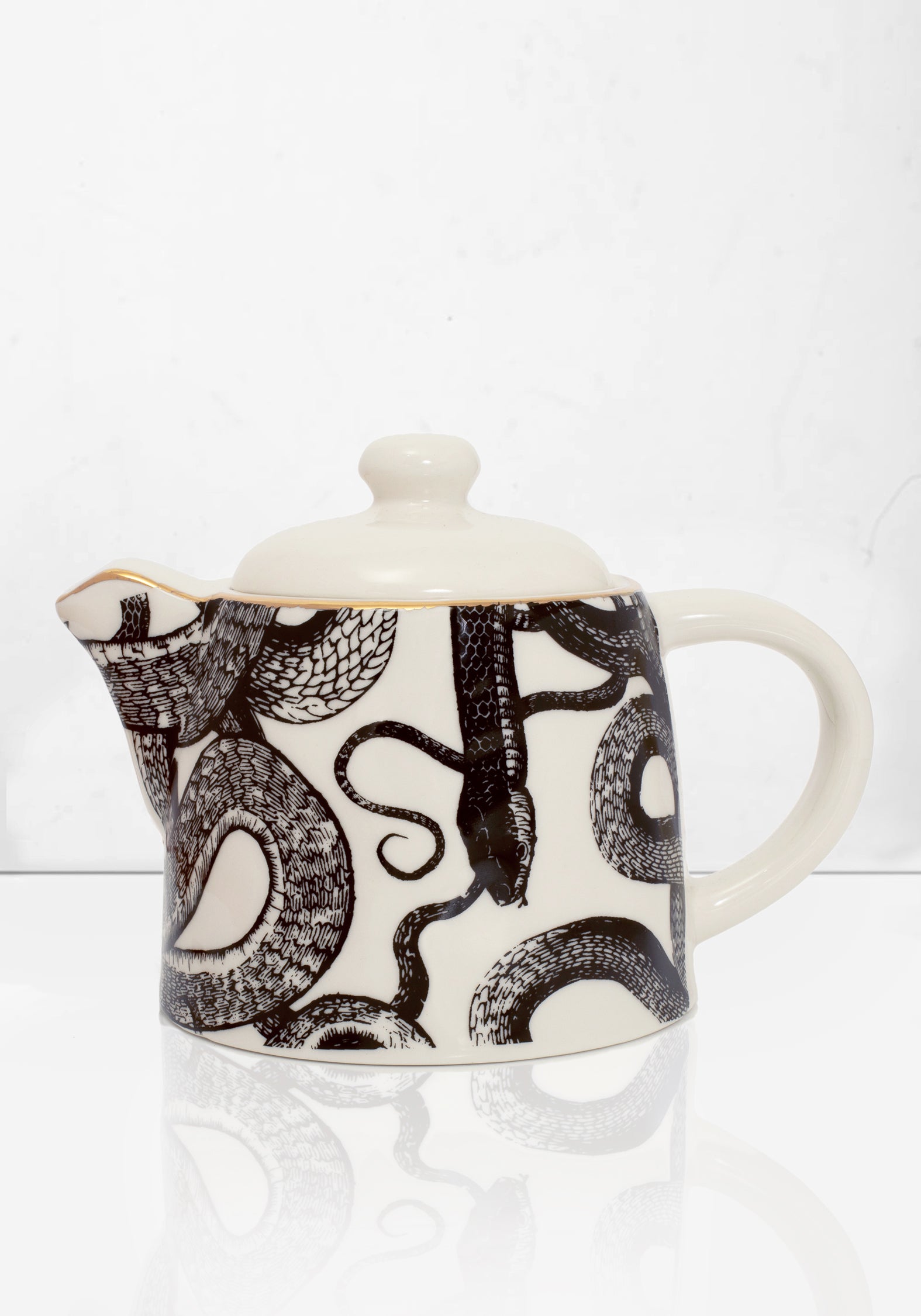 White Ceramic Snake Teapot with Infuser Basket | Saraph Snakes