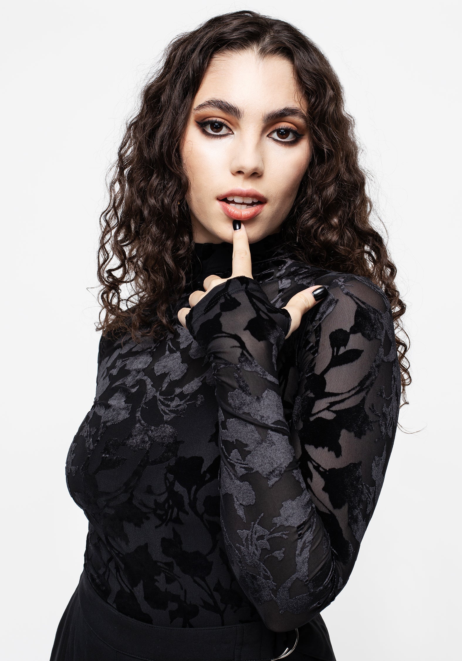 High Neck Mesh Top with Floral Devoré Design | Ava Devoré