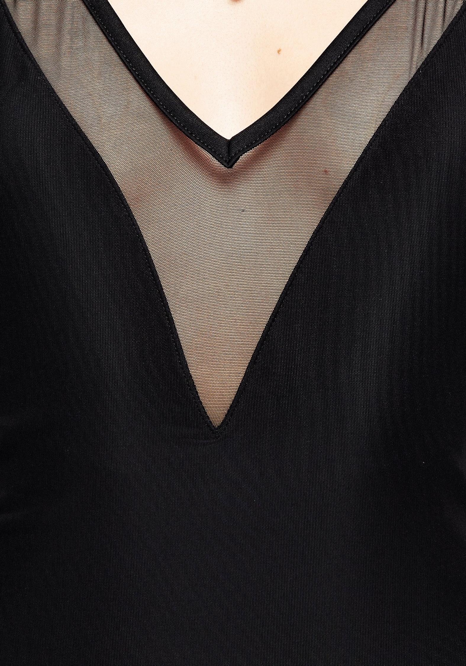 Black Mesh Bodysuit with Sheer Neckline & Adjustable Straps | Eclipse