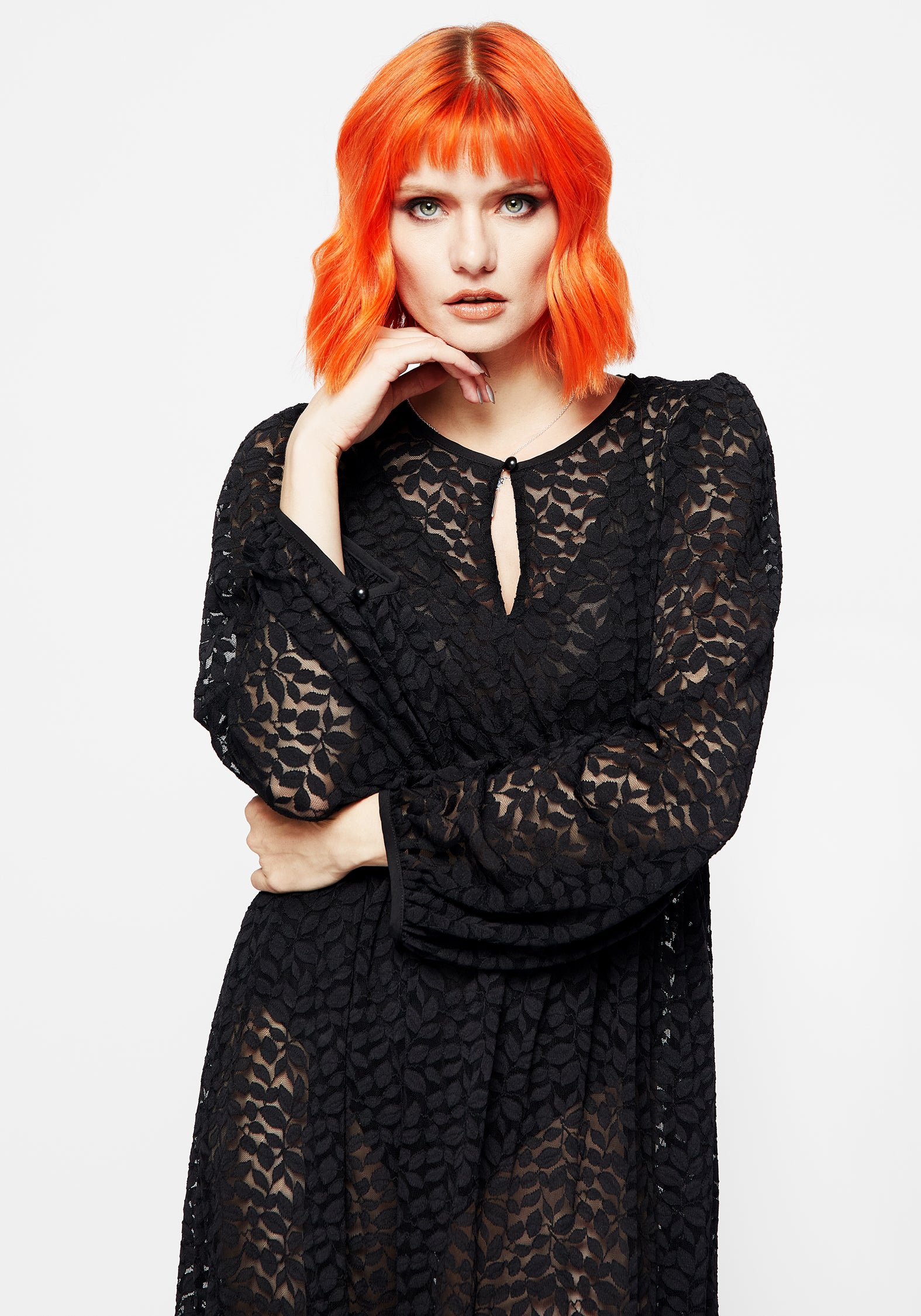 Black Mesh Bodysuit with Sheer Neckline & Adjustable Straps | Eclipse