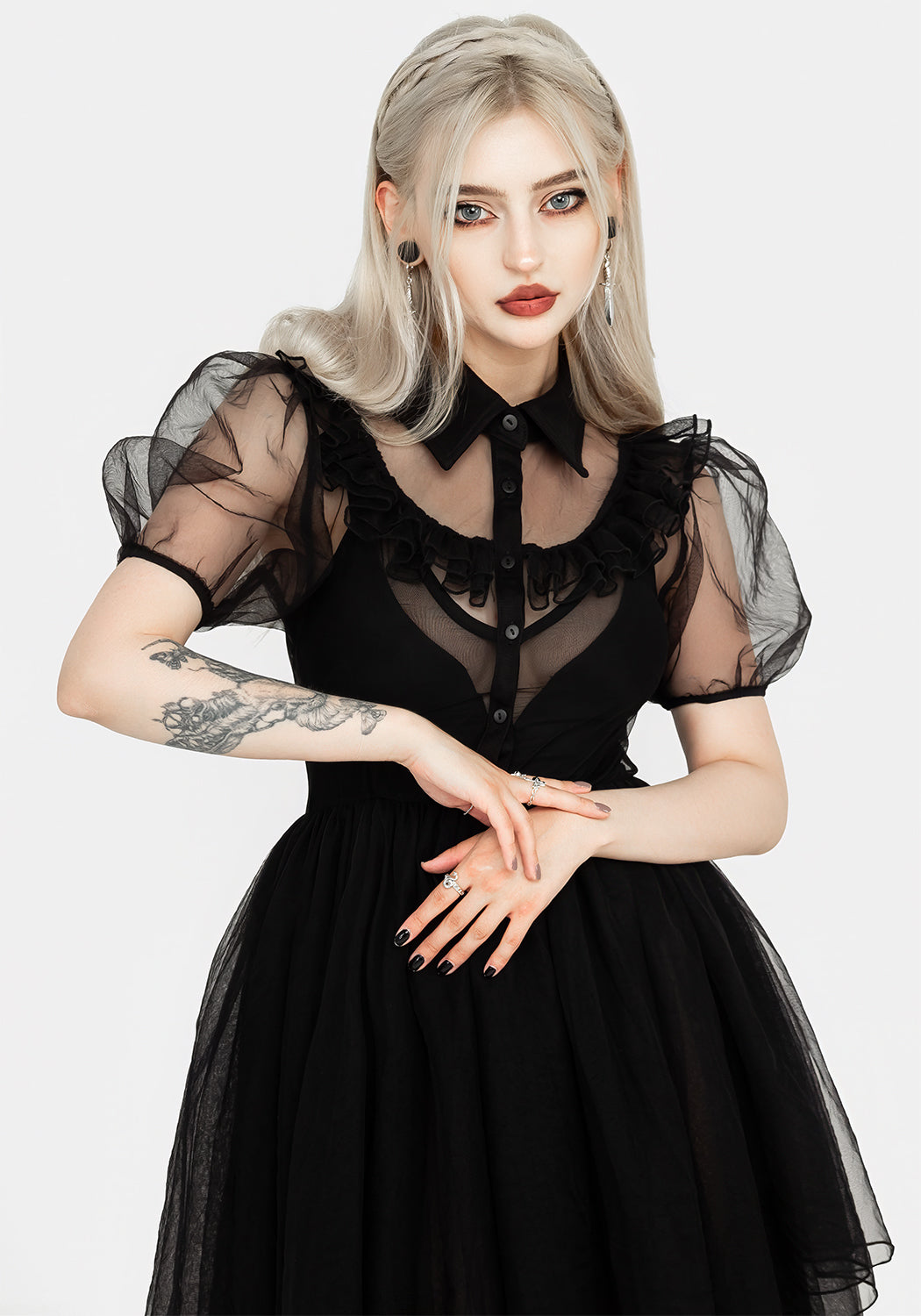 Black Mesh Bodysuit with Sheer Neckline & Adjustable Straps | Eclipse