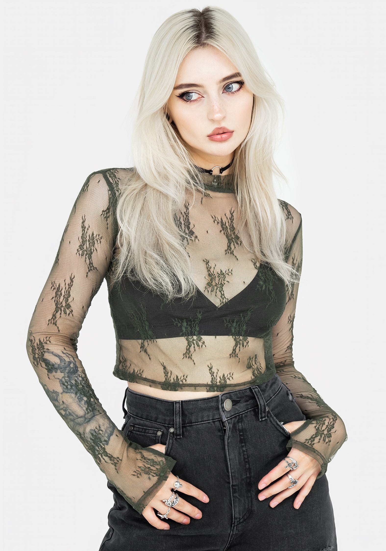 Floral Lace Long Sleeve Crop Top with Thumb Holes | Eternal Lace