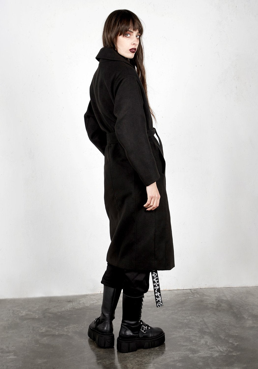 Longline Belted Coat with Lapel Embroideries & Hip Pockets | Barb