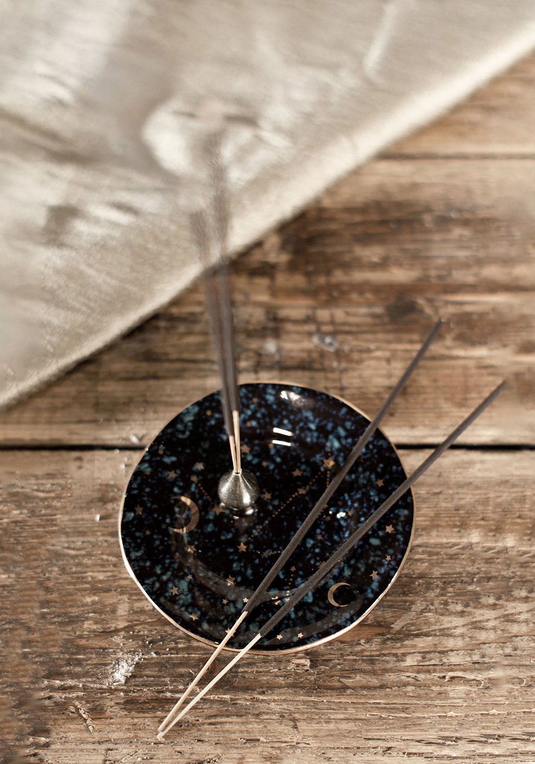 Brass Celestial Incense Holder & Trinket Dish Set | Hand-Wrought Design