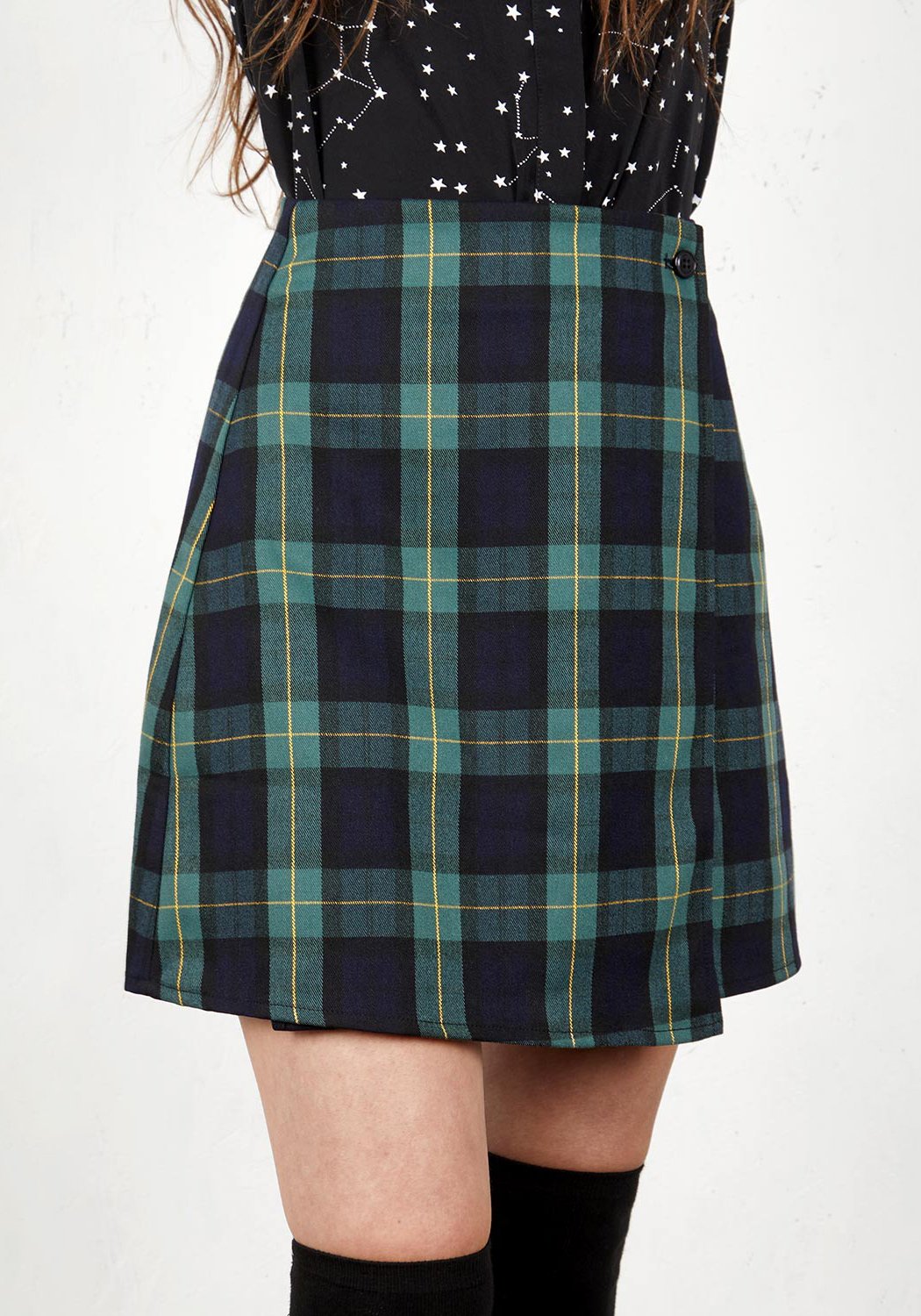 Wrap Mini Skirt with Check Pattern & Split Front | Creed