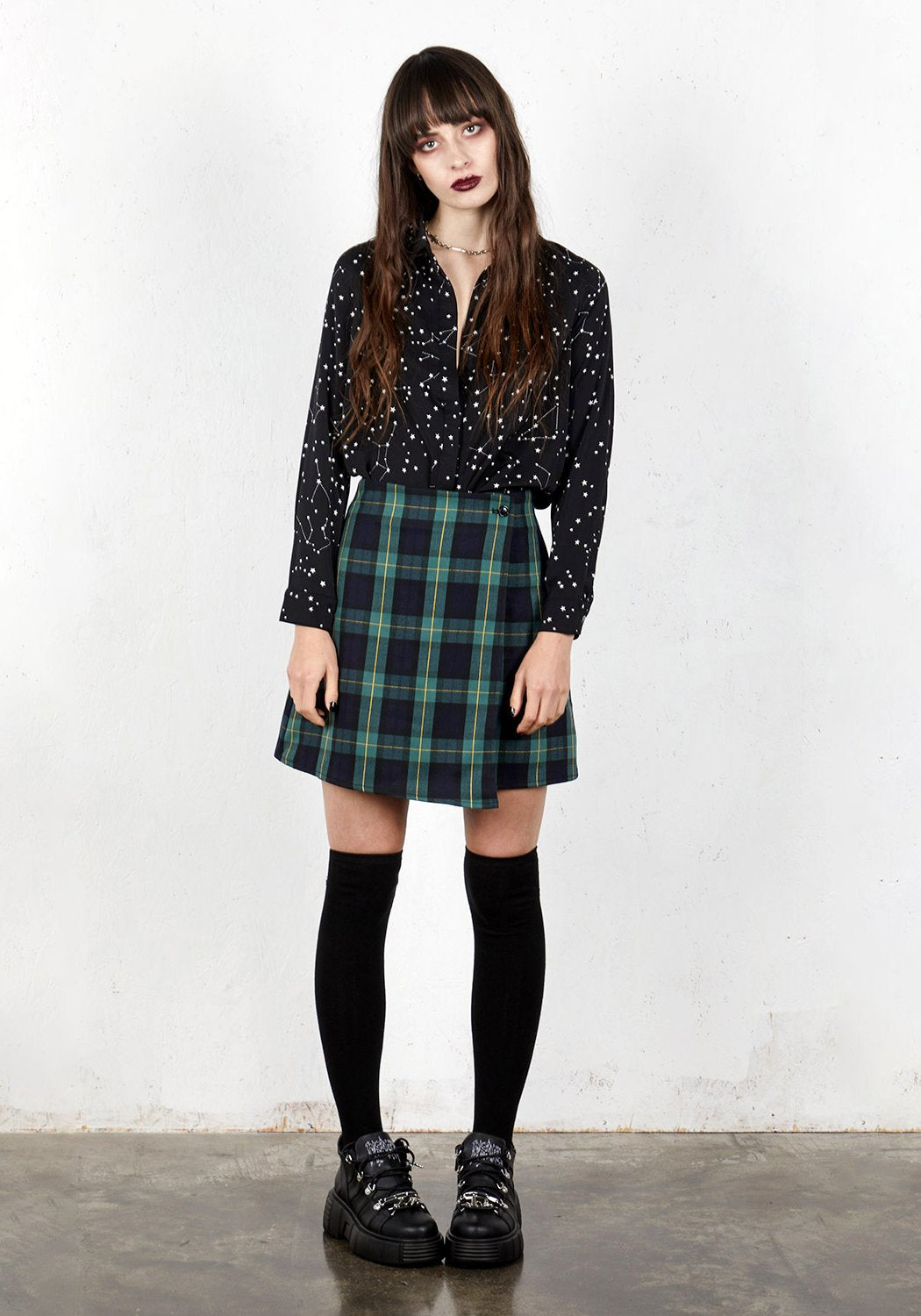 Wrap Mini Skirt with Check Pattern & Split Front | Creed