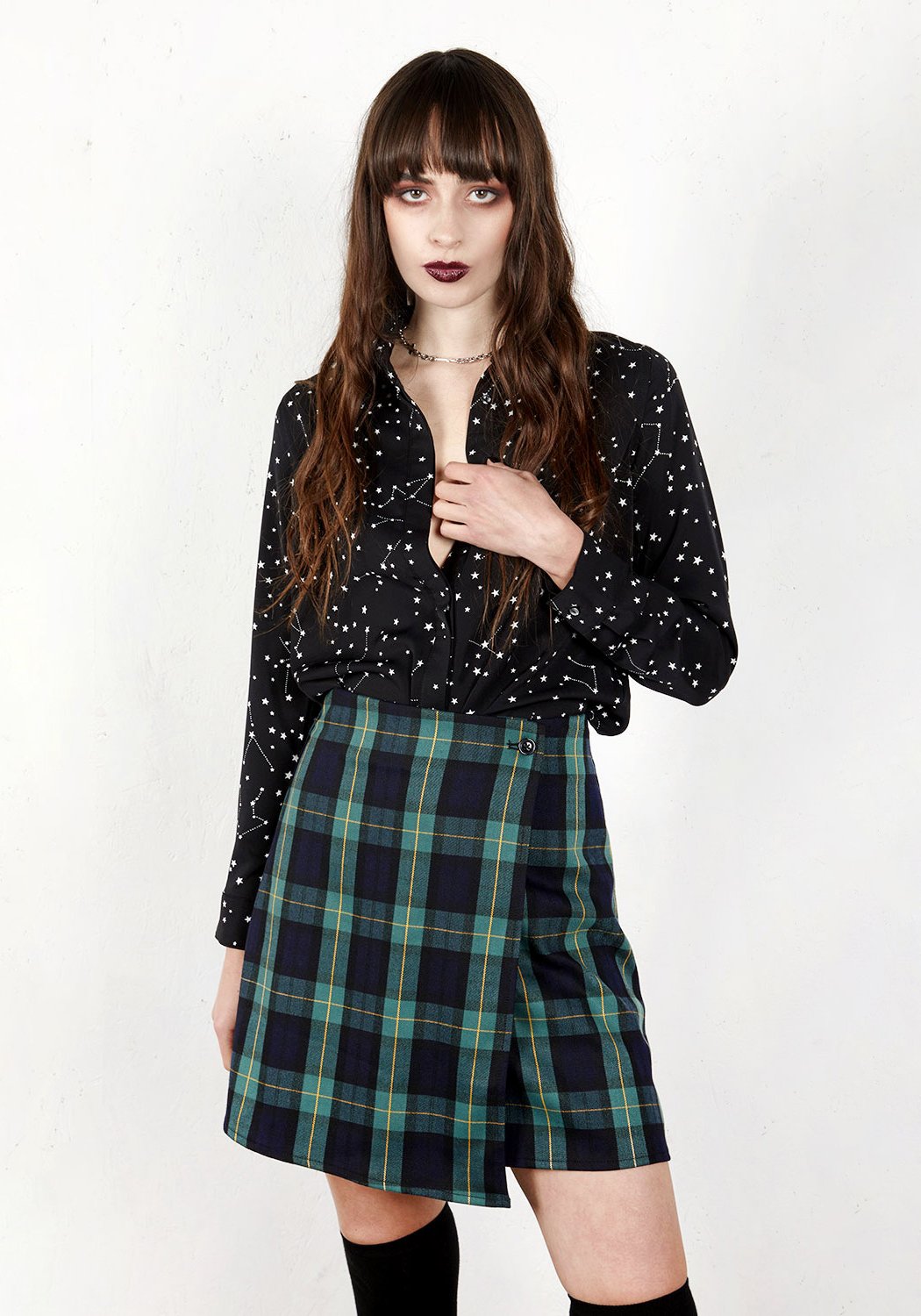 Wrap Mini Skirt with Check Pattern & Split Front | Creed