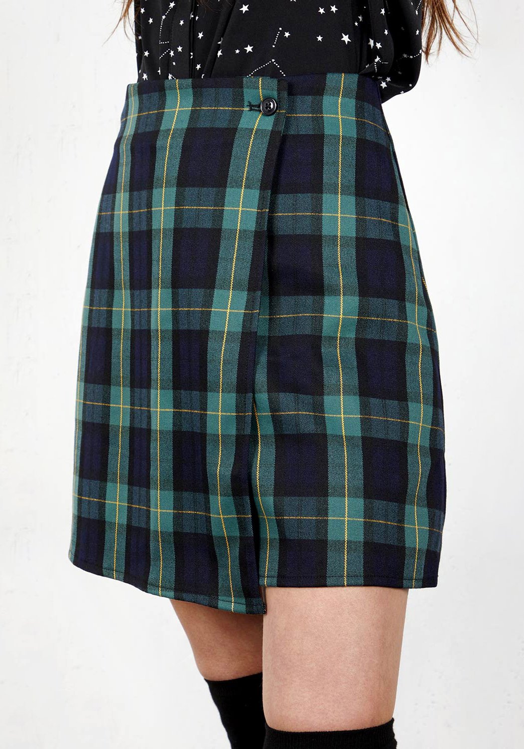 Wrap Mini Skirt with Check Pattern & Split Front | Creed