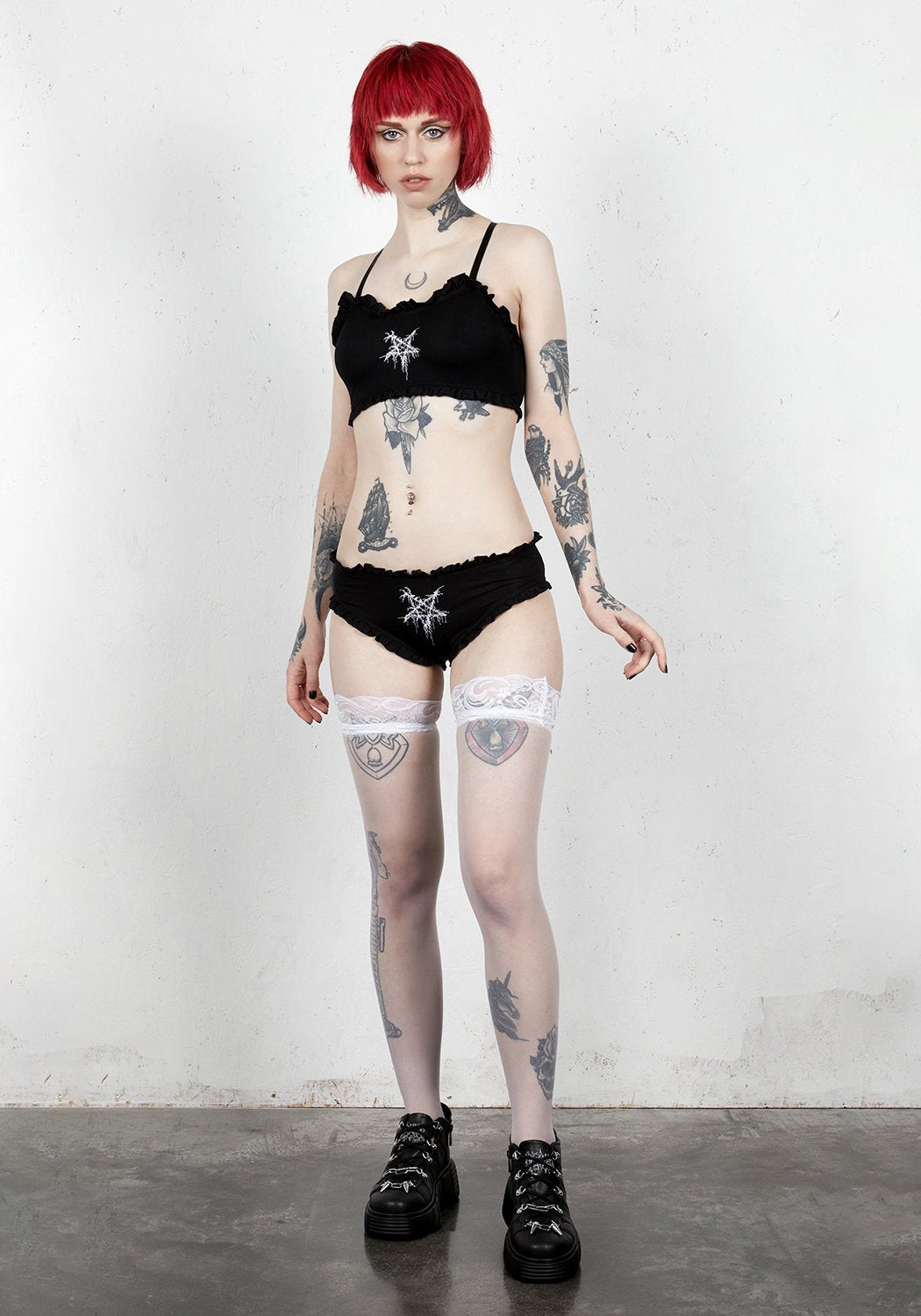 Gothic Cotton Hipster Briefs with Pentagram Embroidery | Damned