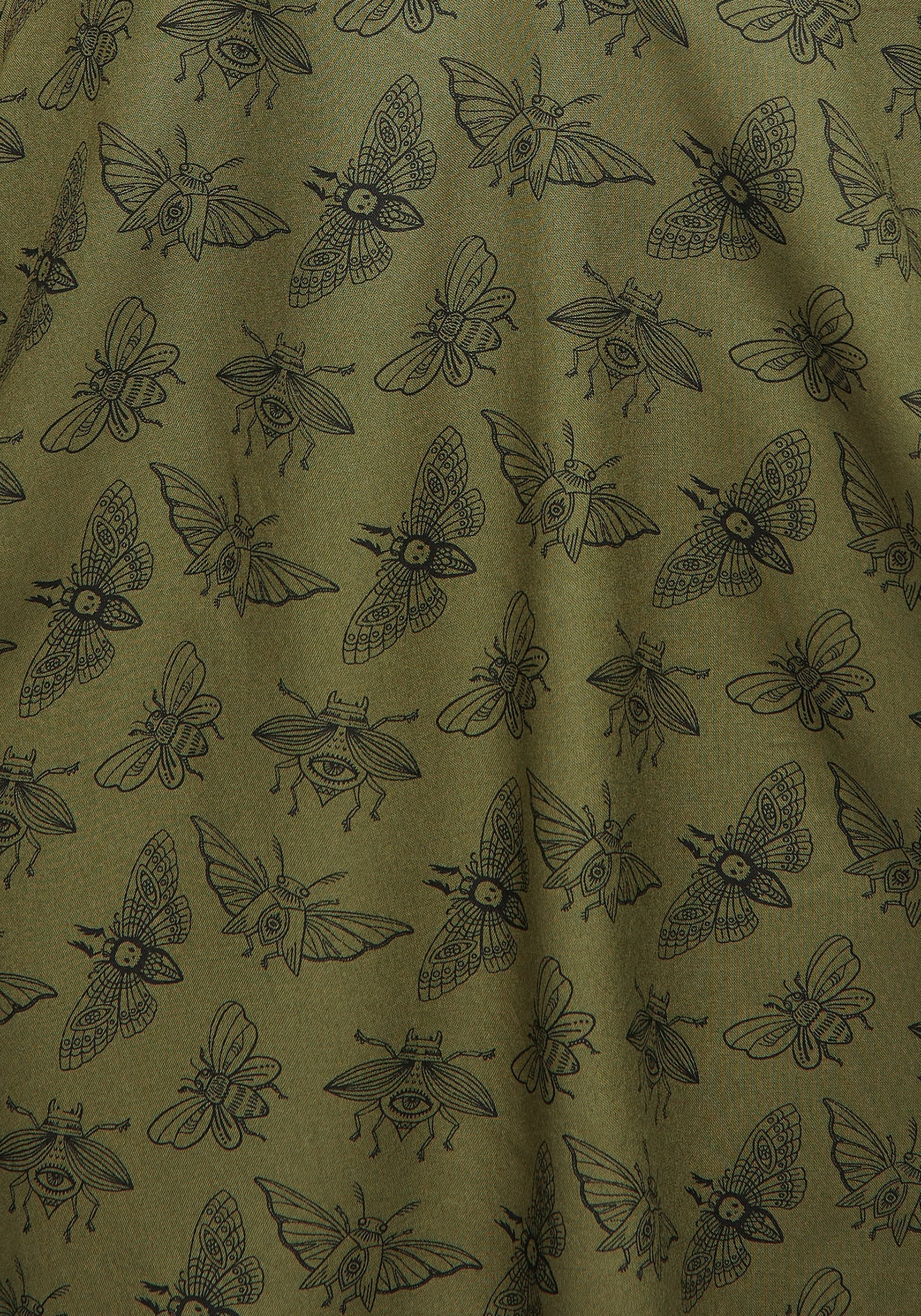Green Moth Print Mini Shirt Dress | Slim Fit & Boxy Sleeves | Mortmoth