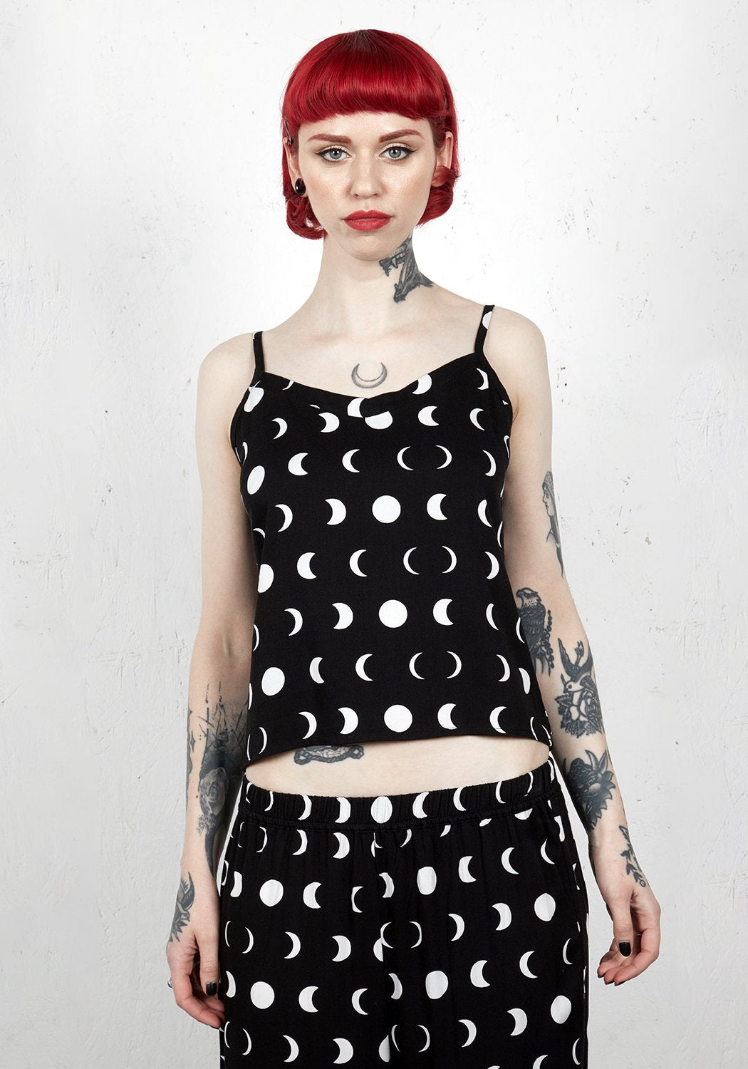 V-Neck Cami Top with Moon Phases Print | Adjustable Straps