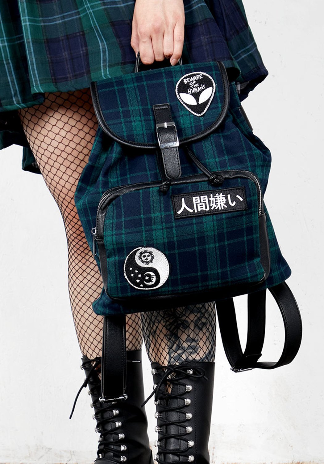 90s Plaid Backpack with Adjustable Straps & Inner Pockets | Misanthropy