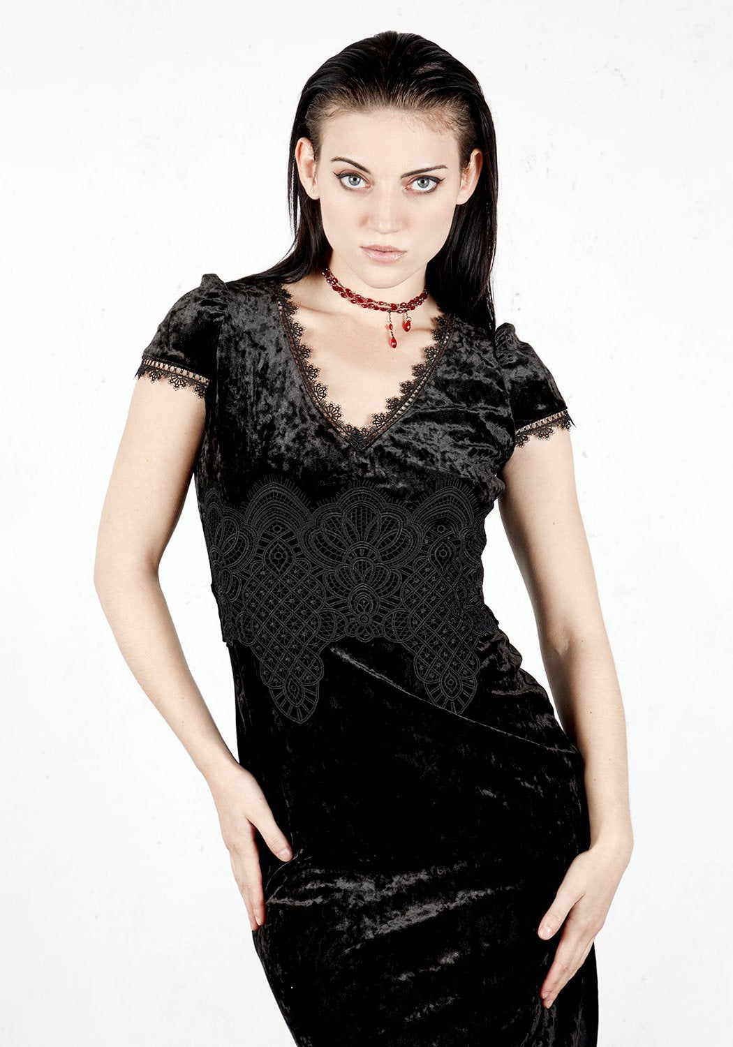 Retro Velvet Midi Dress with Lace Trims | Serenity