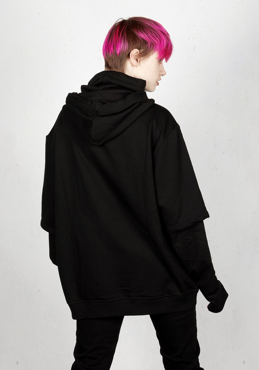 Spiked Hoodie with Adjustable Face Cowl | Grunge Pullover for Anti-Social Style