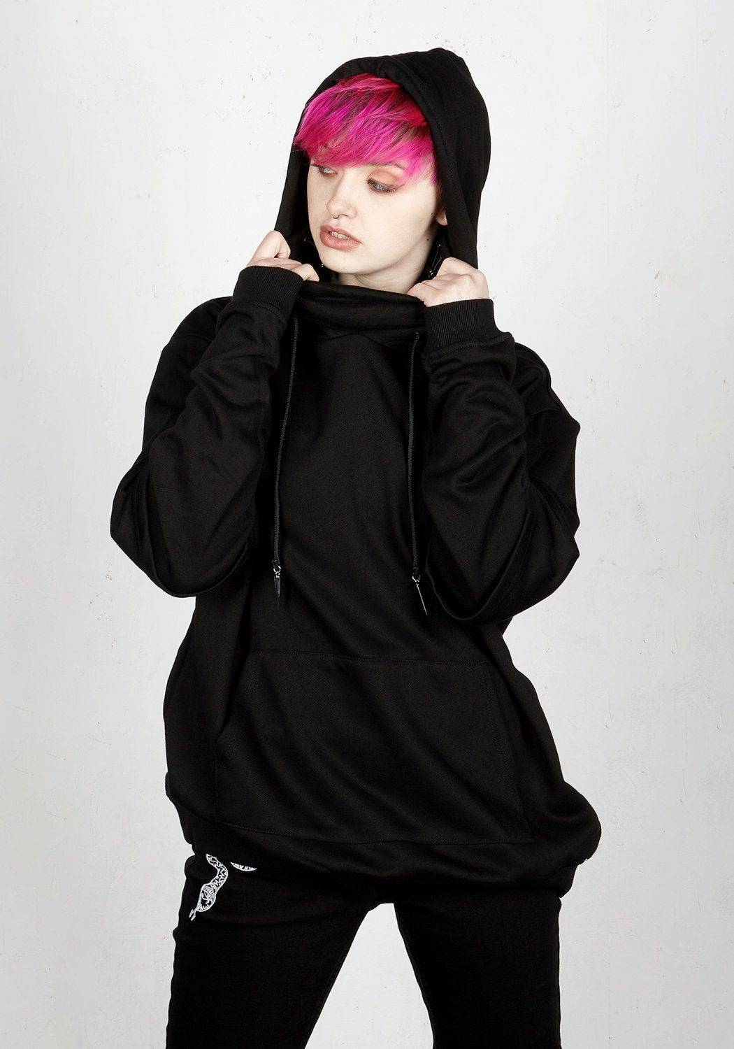 Spiked Hoodie with Adjustable Face Cowl | Grunge Pullover for Anti-Social Style