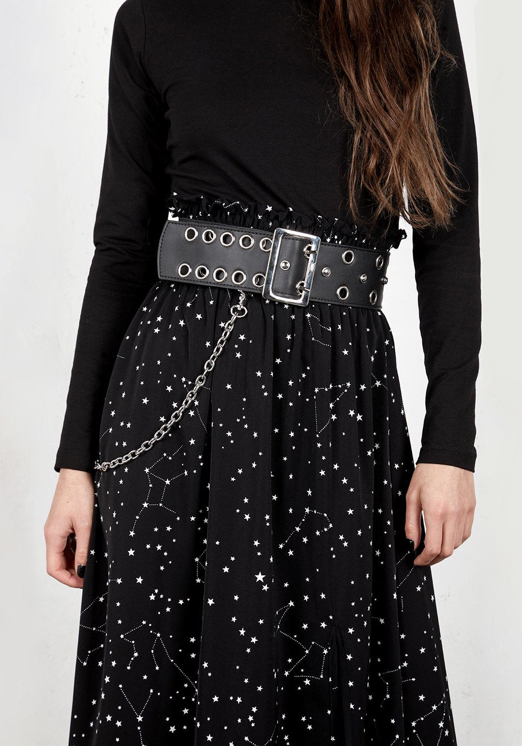Wide Faux Leather Belt with Statement Buckle & Chain Details | Truss
