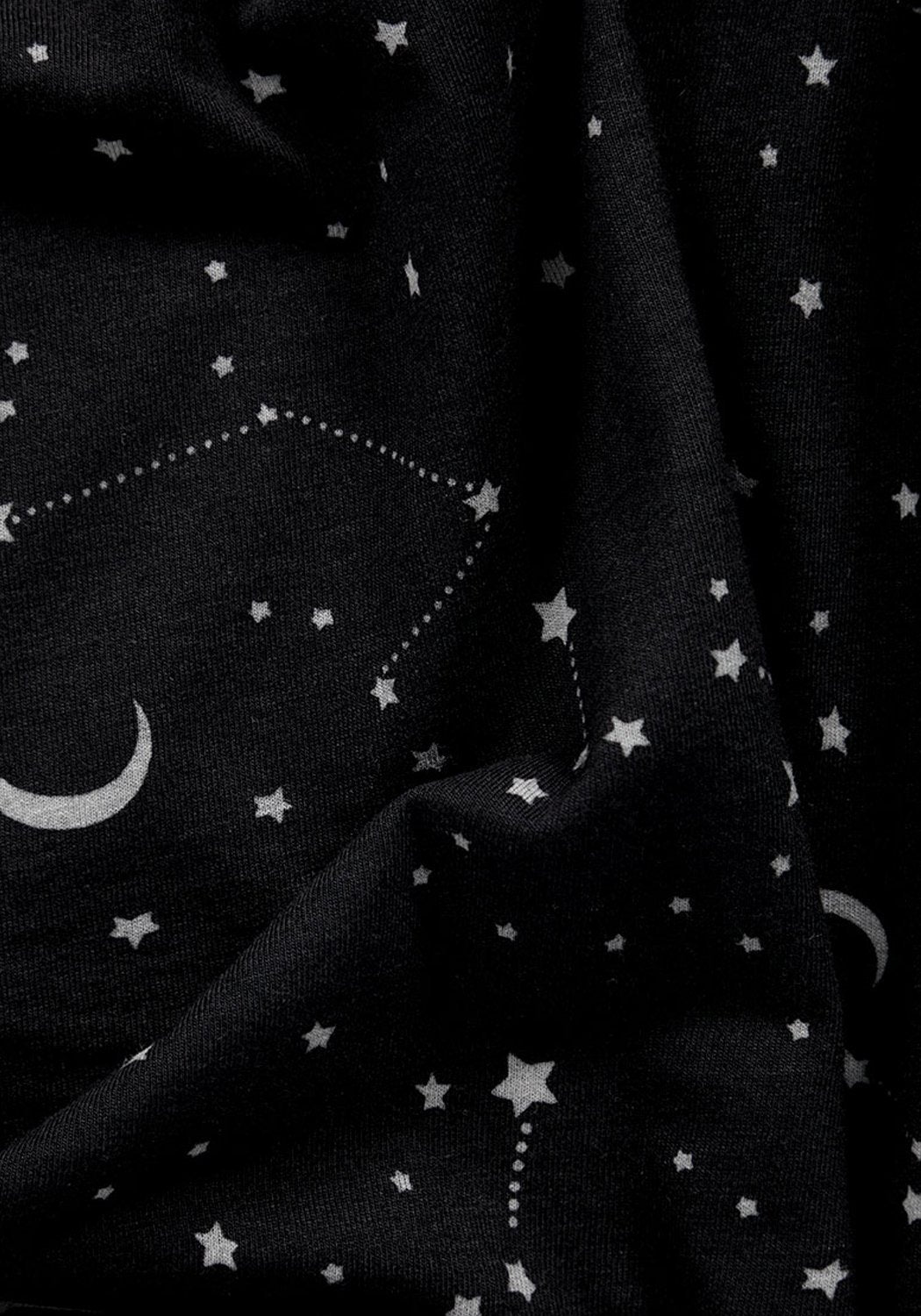 Cosmic Print Drop Shoulder Tee | Celestial Black Jersey Top