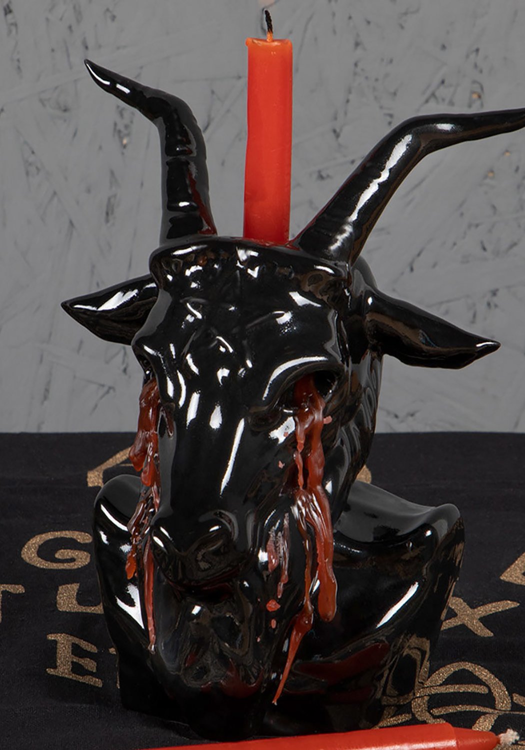 Crying Baphomet Candle Holder with Red Spell Candles | Disturbia
