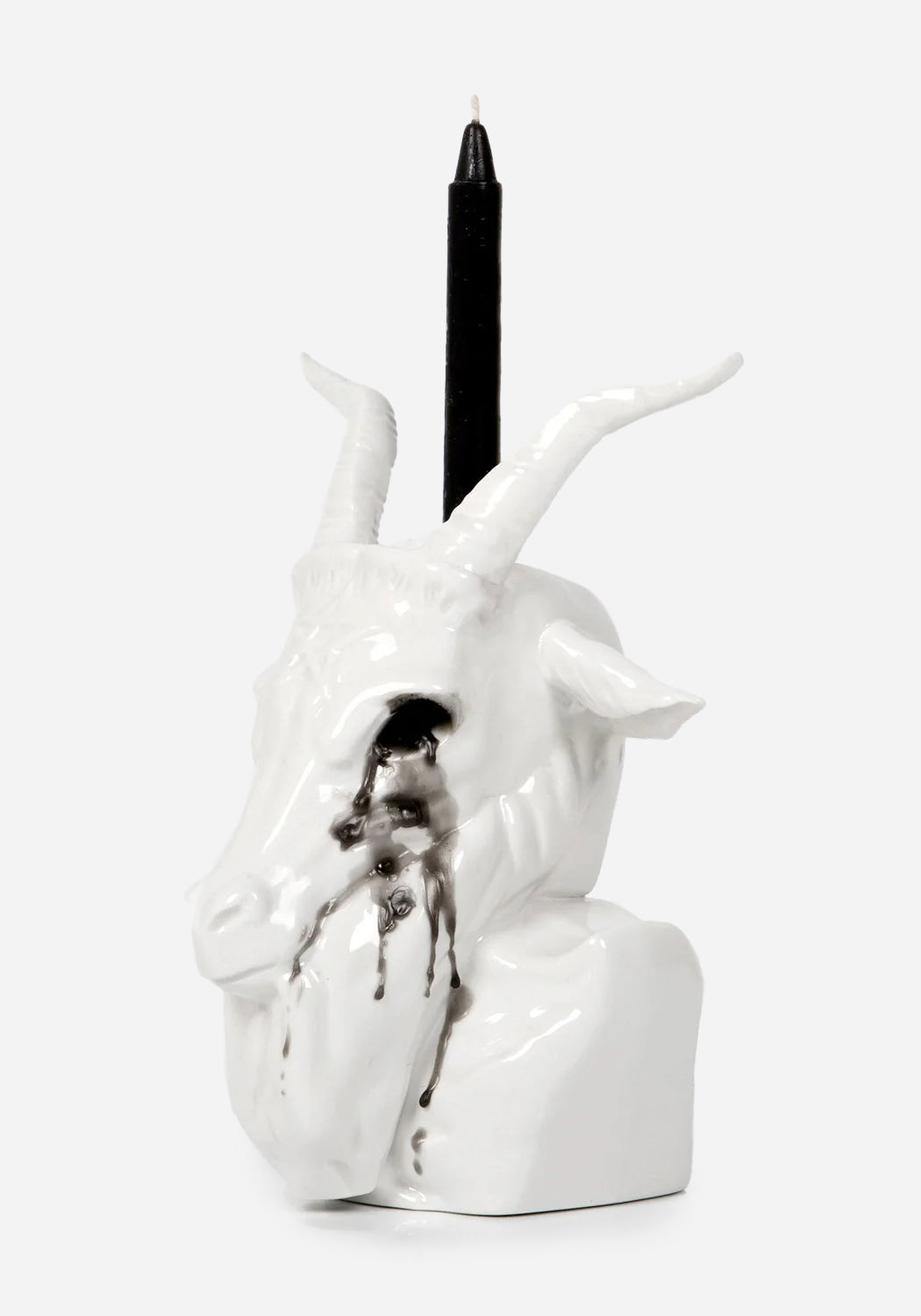 White Ceramic Crying Baphomet Candle Holder with Spell Candles | Disturbia