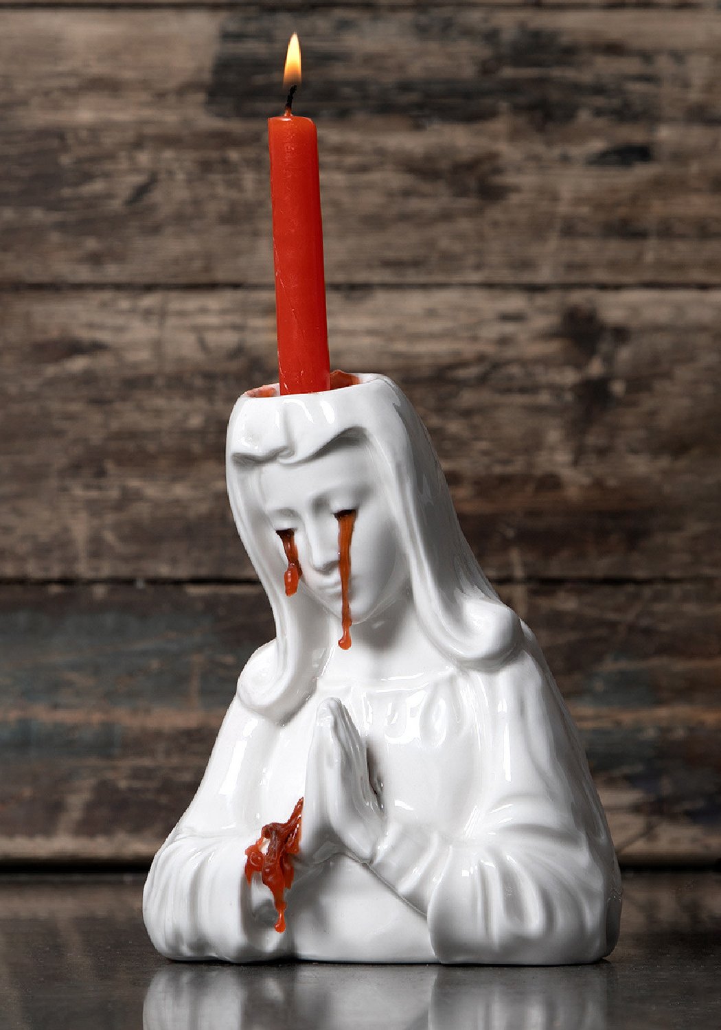 Crying Mary Ceramic Candle Holder with Red Candles | Disturbia