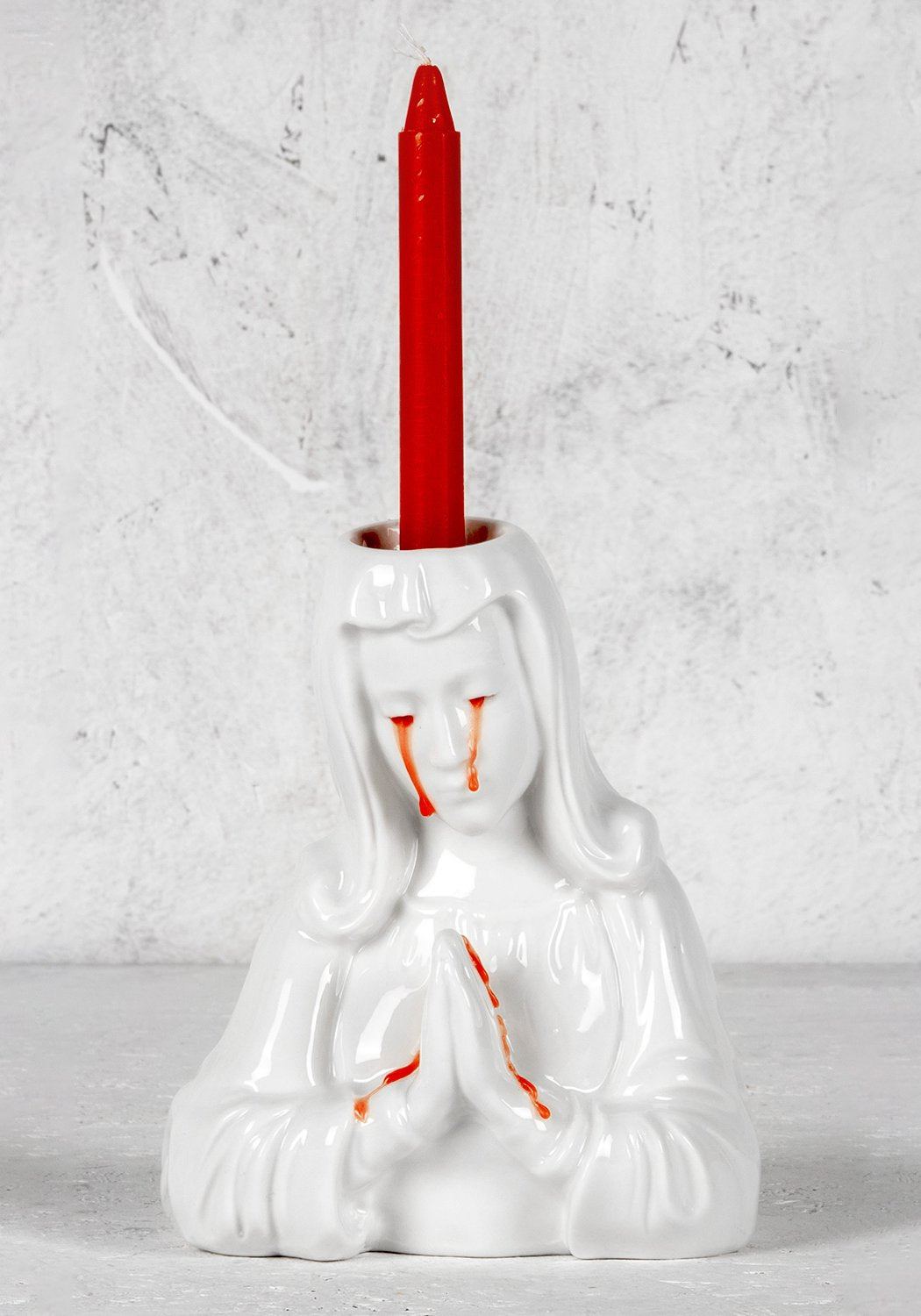 Crying Mary Ceramic Candle Holder with Red Candles | Disturbia