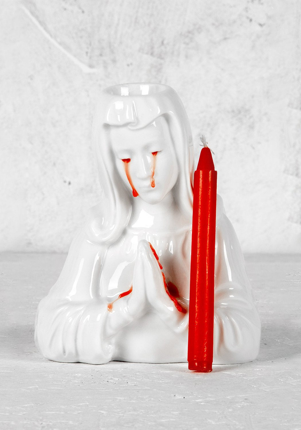 Crying Mary Ceramic Candle Holder with Red Candles | Disturbia