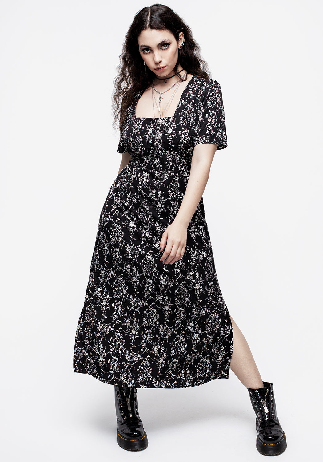 Floral Square Neck Midaxi Dress with Side Splits | Naomi