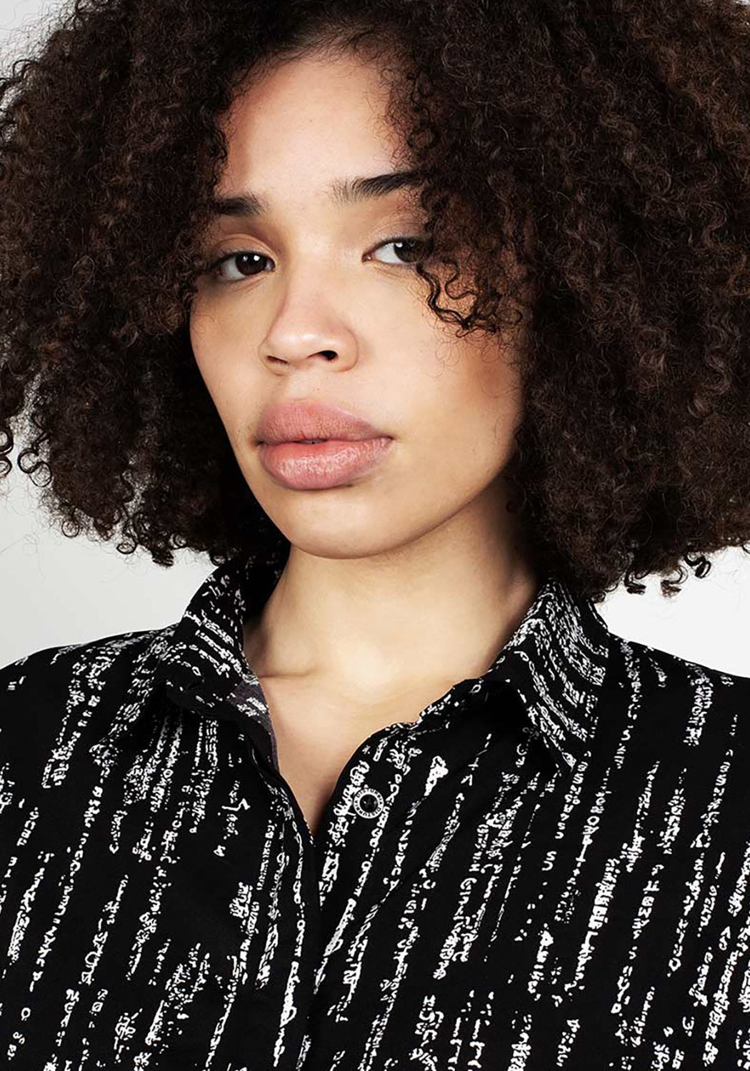 Oversized Digital Print Shirt with Matrix Code Design | Black
