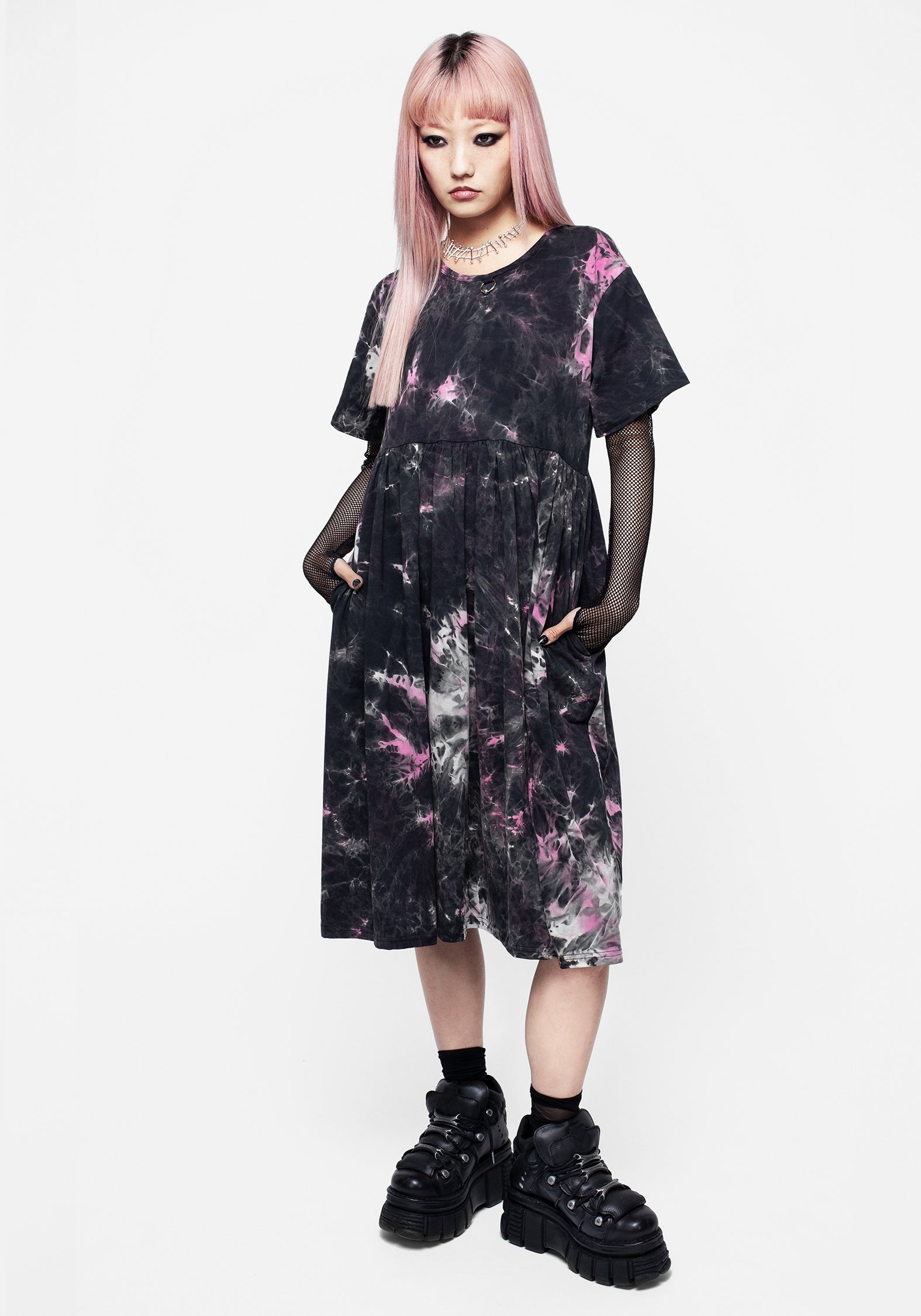 Tie-Dye Skater Dress with Pockets & Silver Ring | GNOSIS MIDI