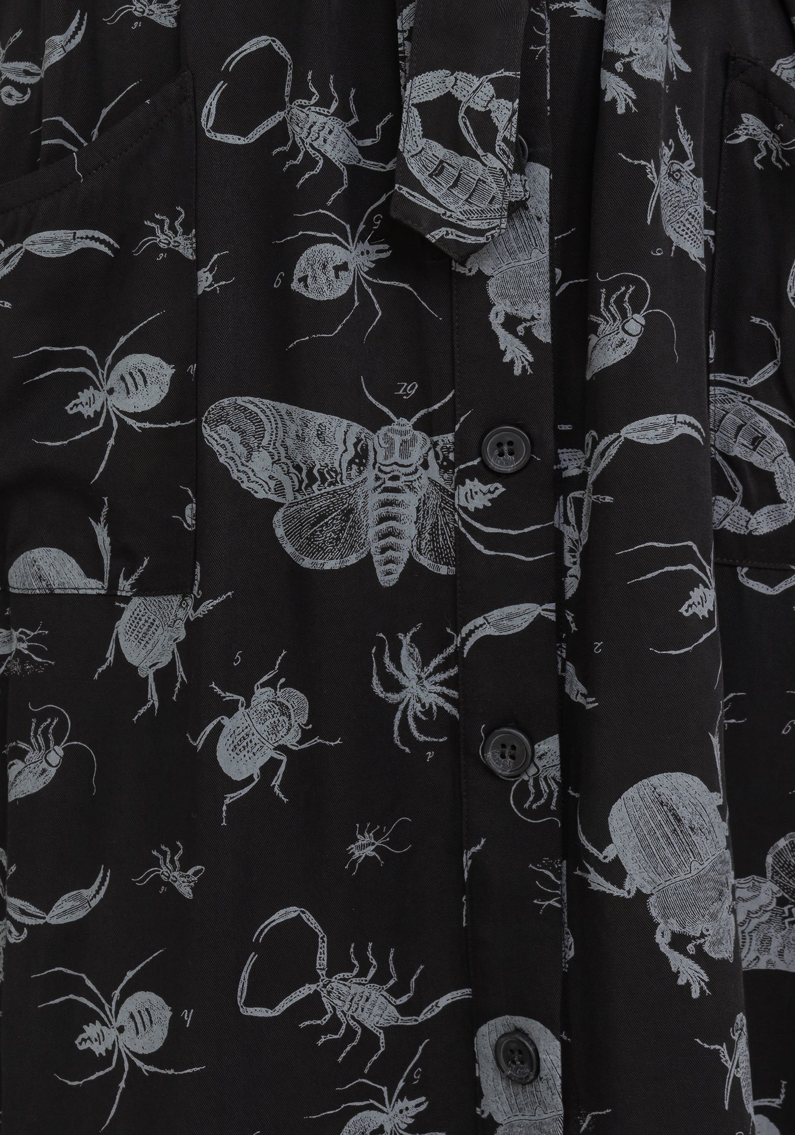 Black Bugs Print Midi Shirt Dress with Belt & Pockets | Parasite Bugs