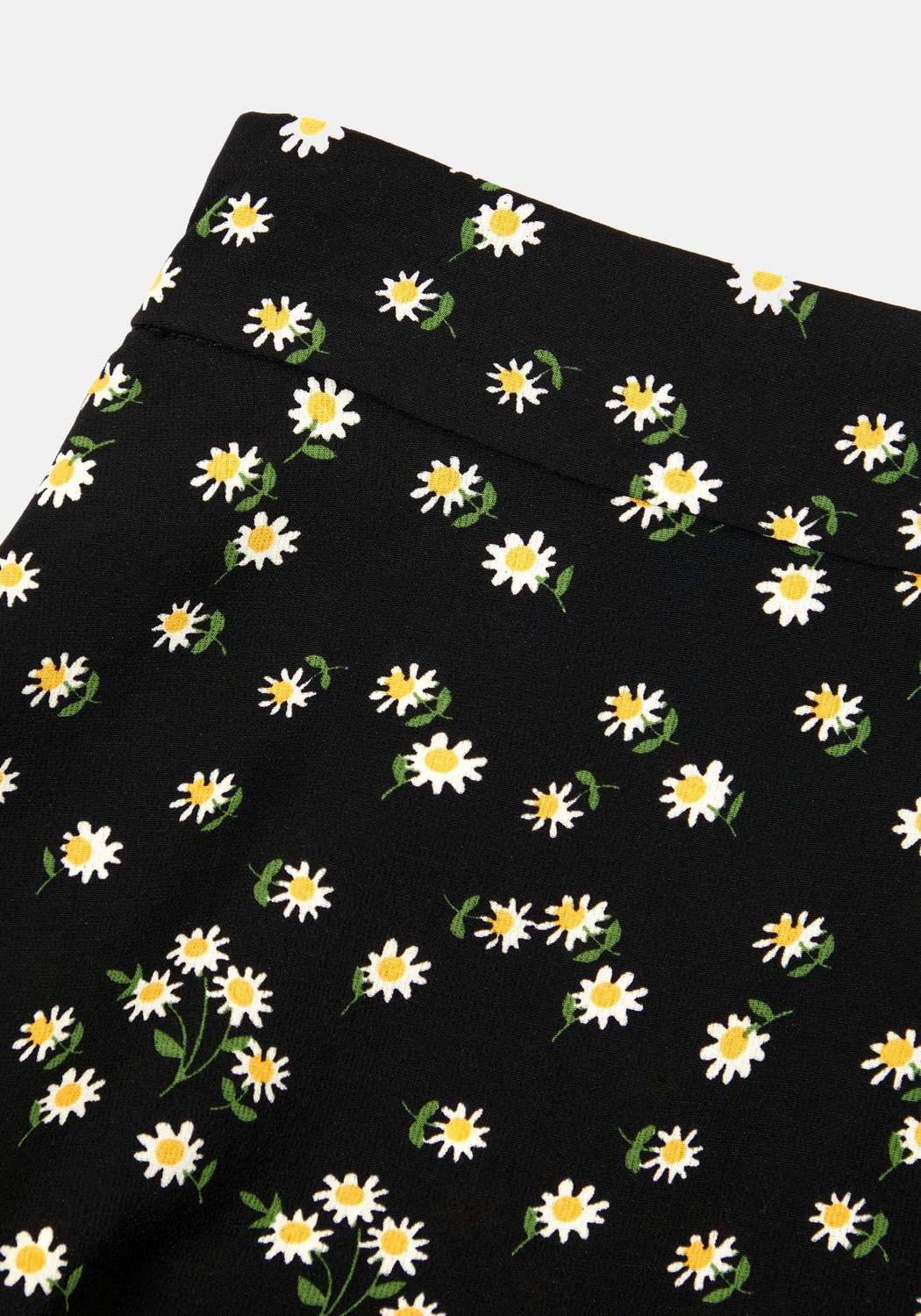 Black Mesh Midaxi Skirt with Floral Print & Elastic Waistband | Helianthus