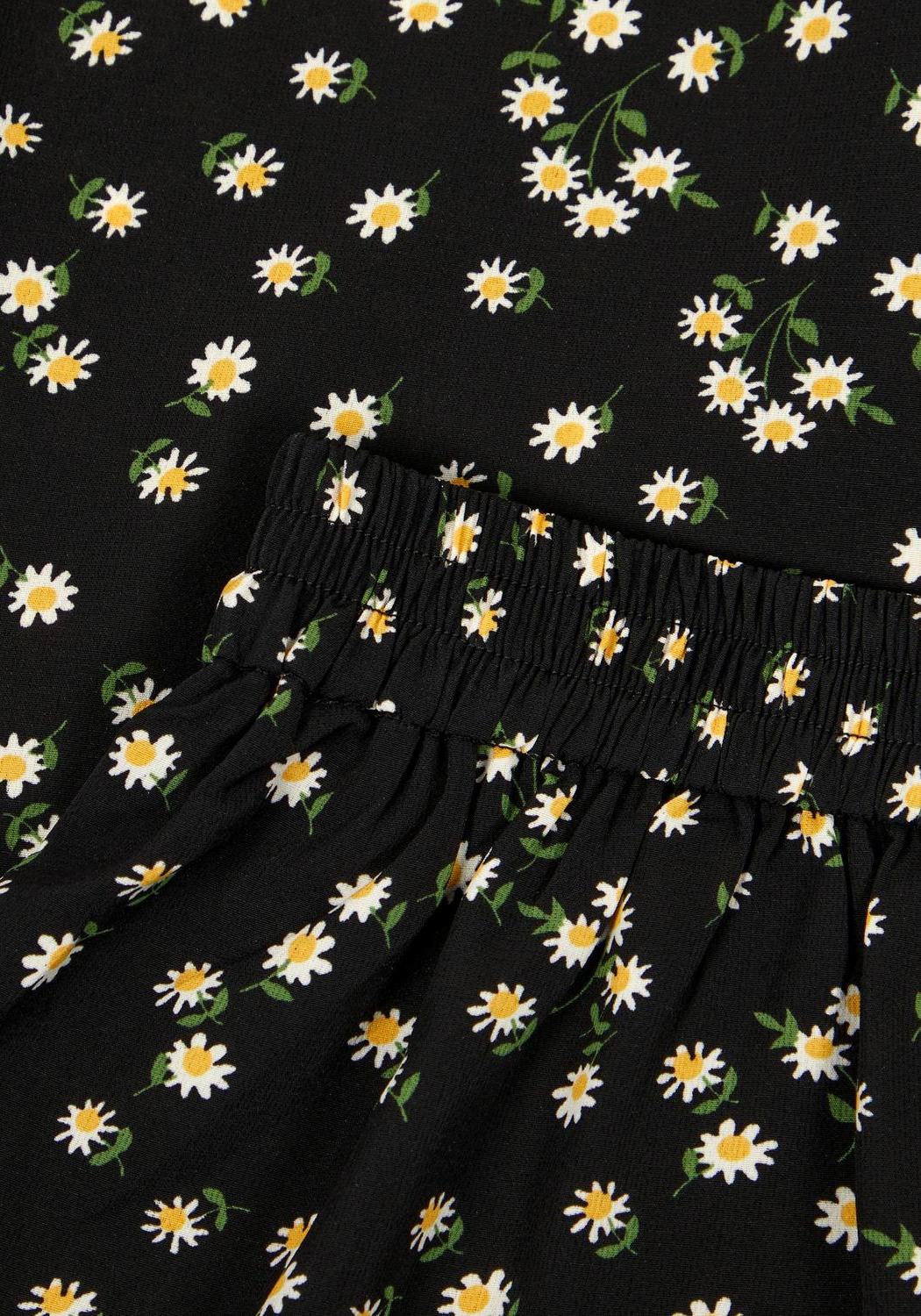 Black Mesh Midaxi Skirt with Floral Print & Elastic Waistband | Helianthus