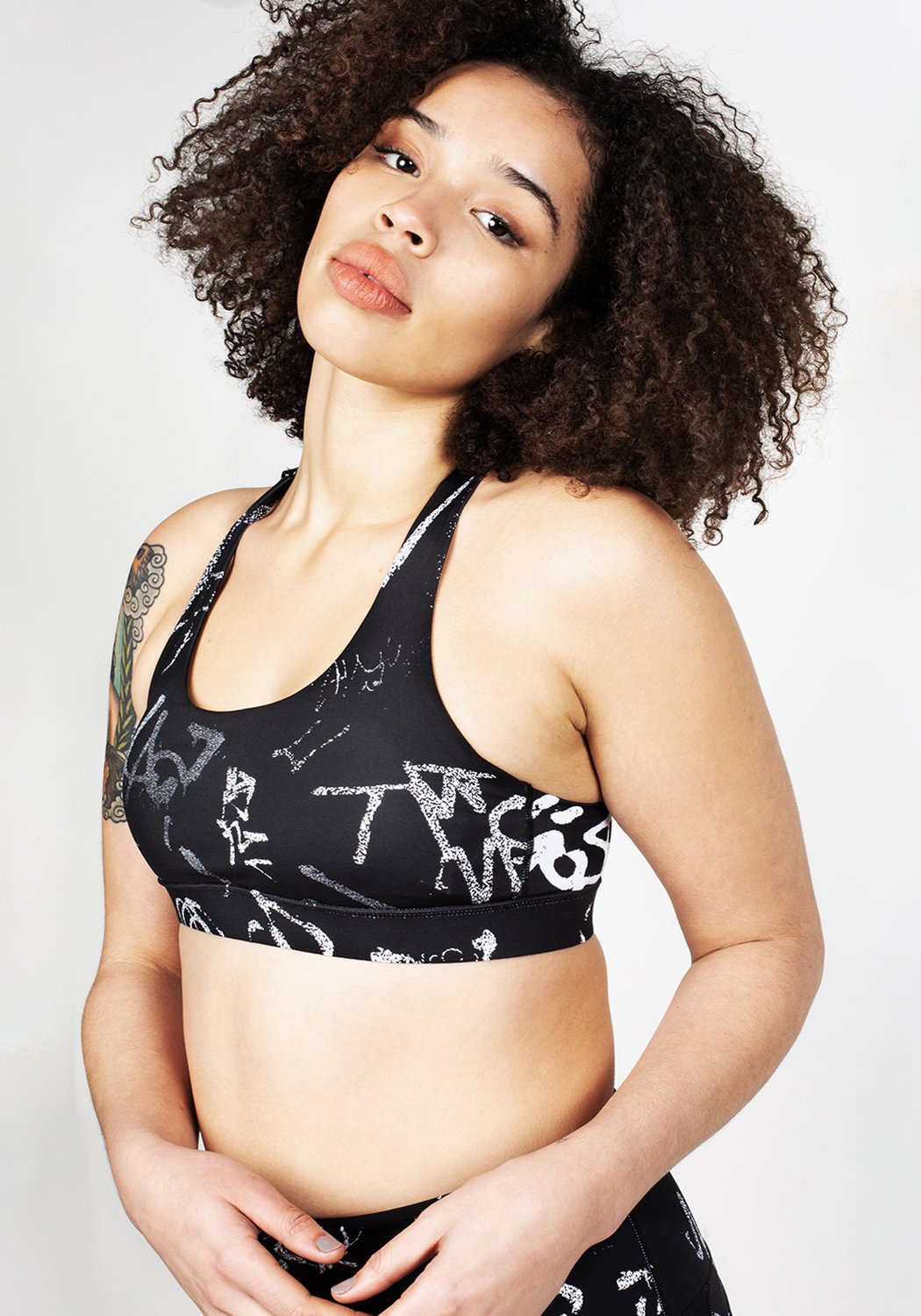 Graffiti Print Sports Bra with Removable Cups & Adjustable Straps | Disturbia