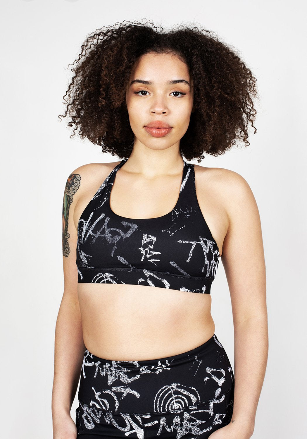 Graffiti Print Sports Bra with Removable Cups & Adjustable Straps | Disturbia