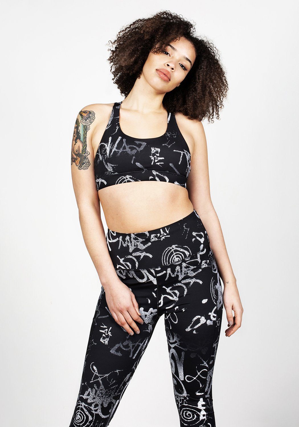 Graffiti Print Sports Bra with Removable Cups & Adjustable Straps | Disturbia
