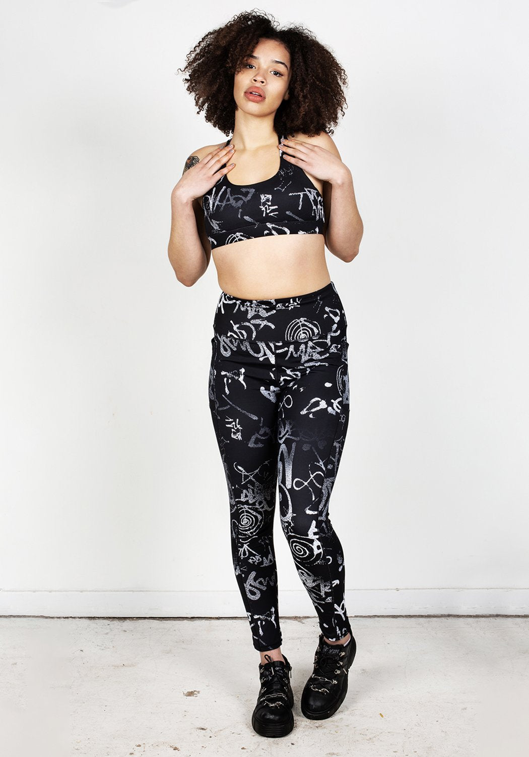 Graffiti Print Sports Bra with Removable Cups & Adjustable Straps | Disturbia