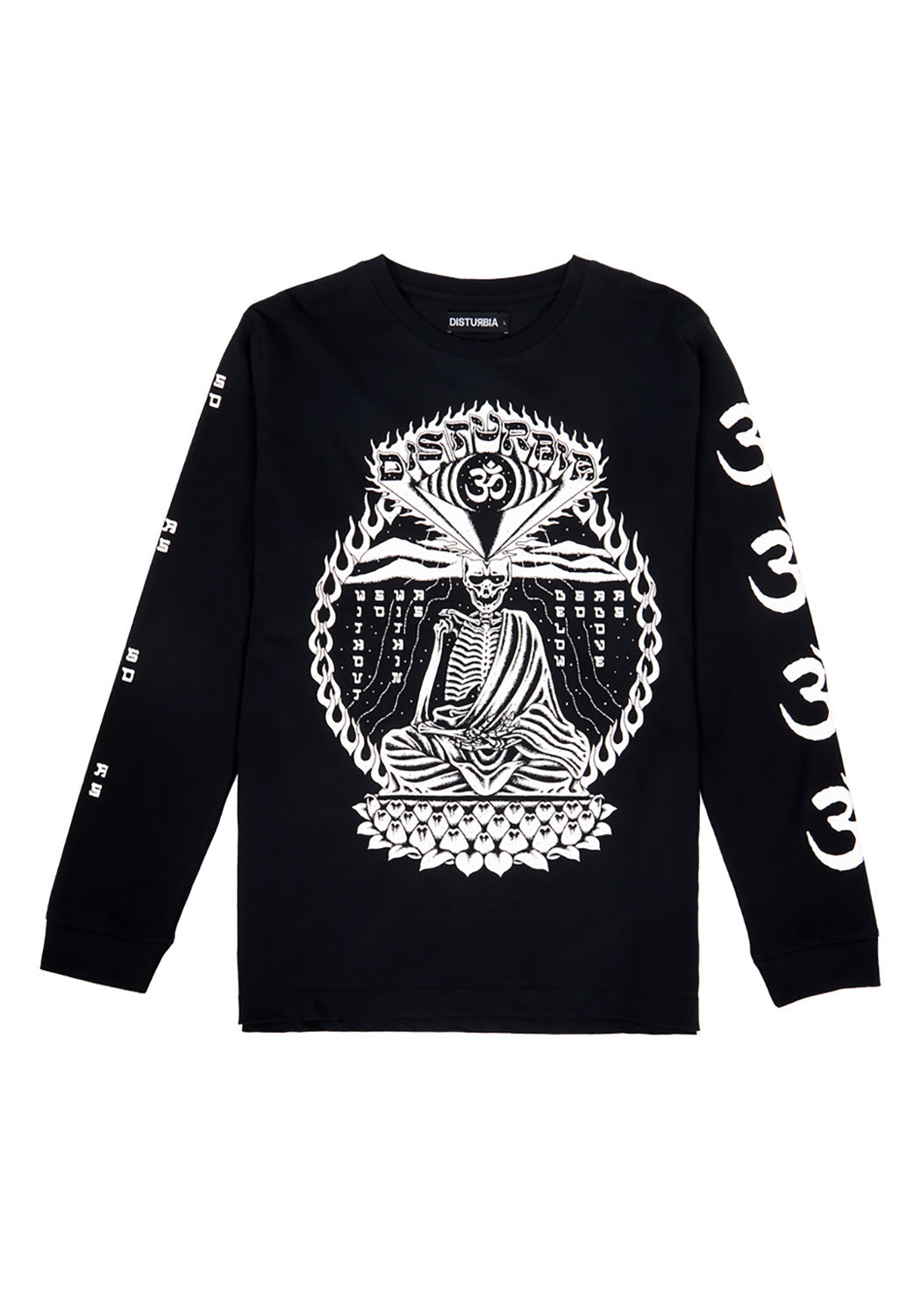 Black Meditation Long Sleeve Tee with Ohm Print | Disturbia