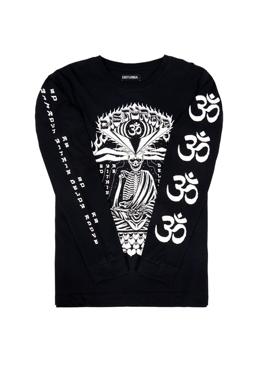Black Meditation Long Sleeve Tee with Ohm Print | Disturbia