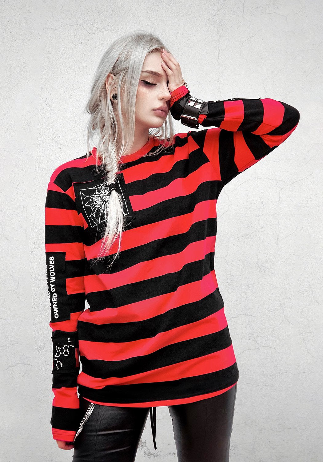 Long Sleeve Striped T-Shirt with Printed Patches | Unisex Cotton Tee