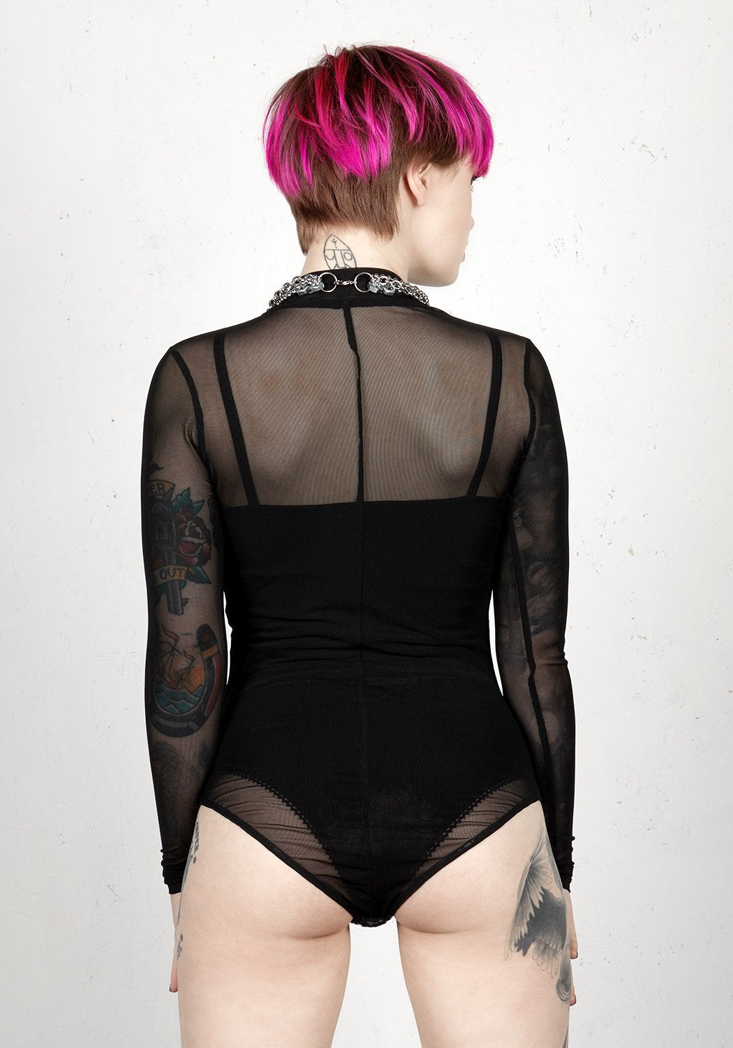 Sheer High-Neck Bodysuit with Two-Popper Closure | Phantom