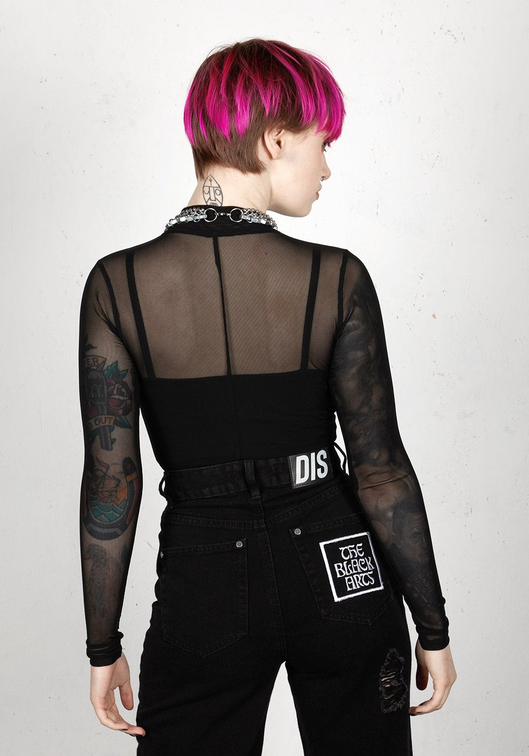 Sheer High-Neck Bodysuit with Two-Popper Closure | Phantom