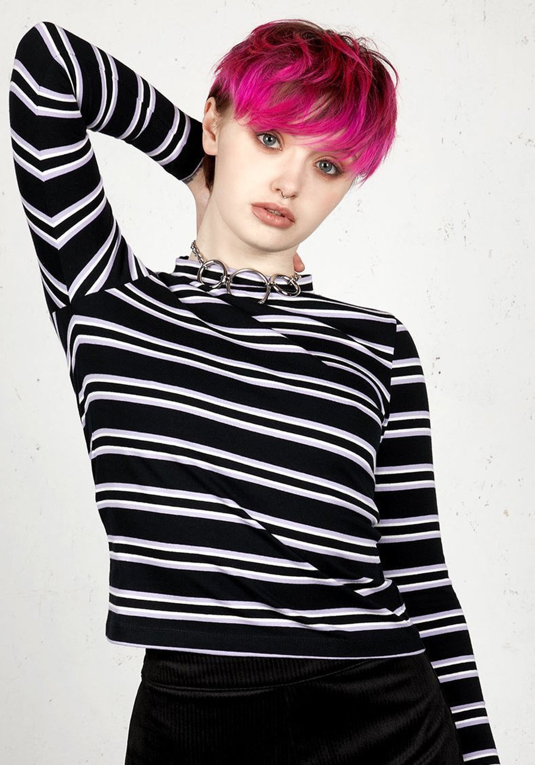 Purple Striped Long Sleeve Top | Heavyweight Cotton Crew Neck